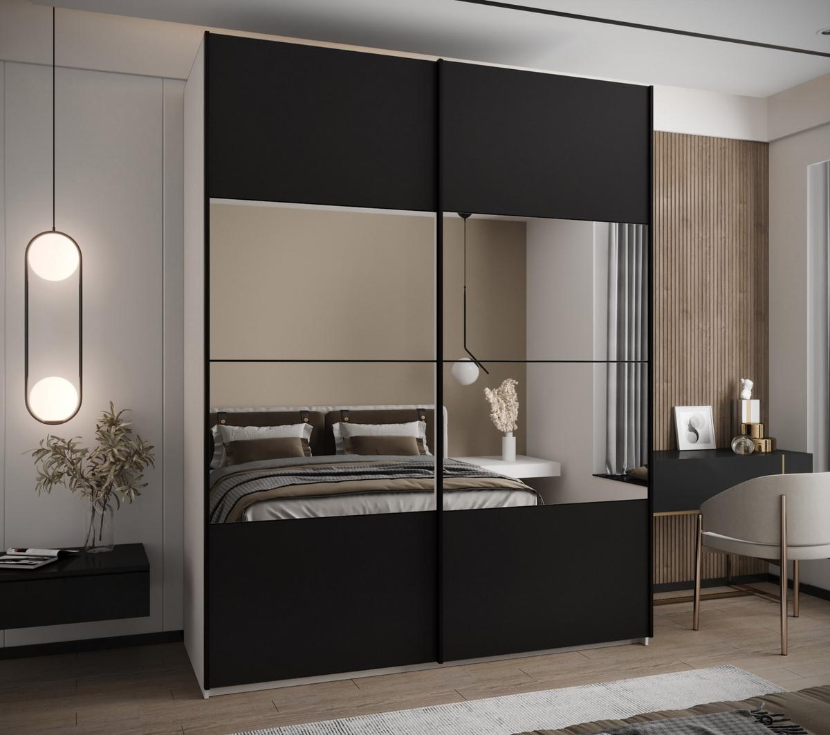 SCHWEBETÜRENSCHRANK 245,5/190/64 2-türig - Schwarz/Weiß, Holz/Metall (190/245/64cm) - Abiks Möbel