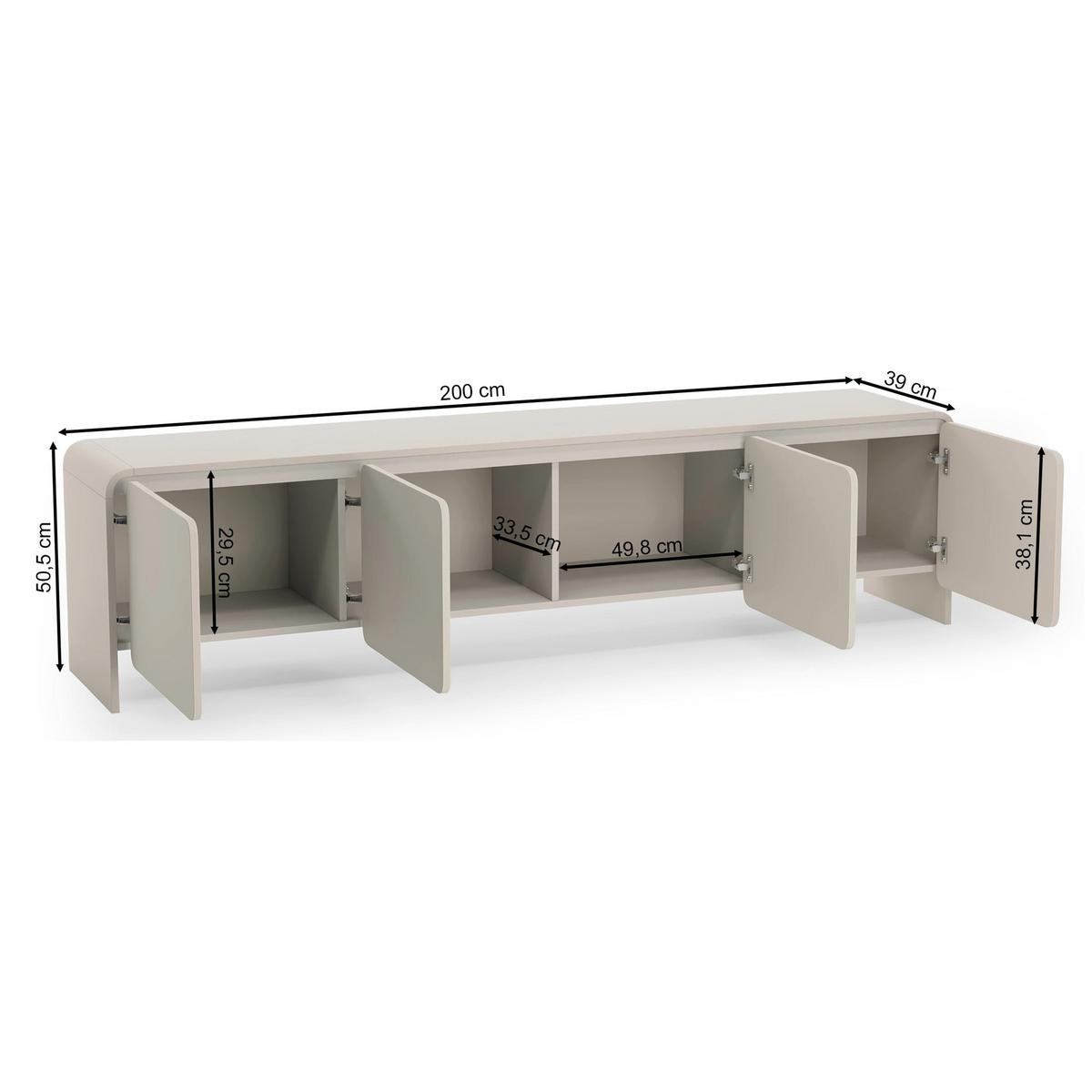 TV-LOWBOARD Lummo 4-türig, Kaschmir, 207 cm - Kaschmir, Holzwerkstoff/Metall (207/50.5/39cm) - Selsey