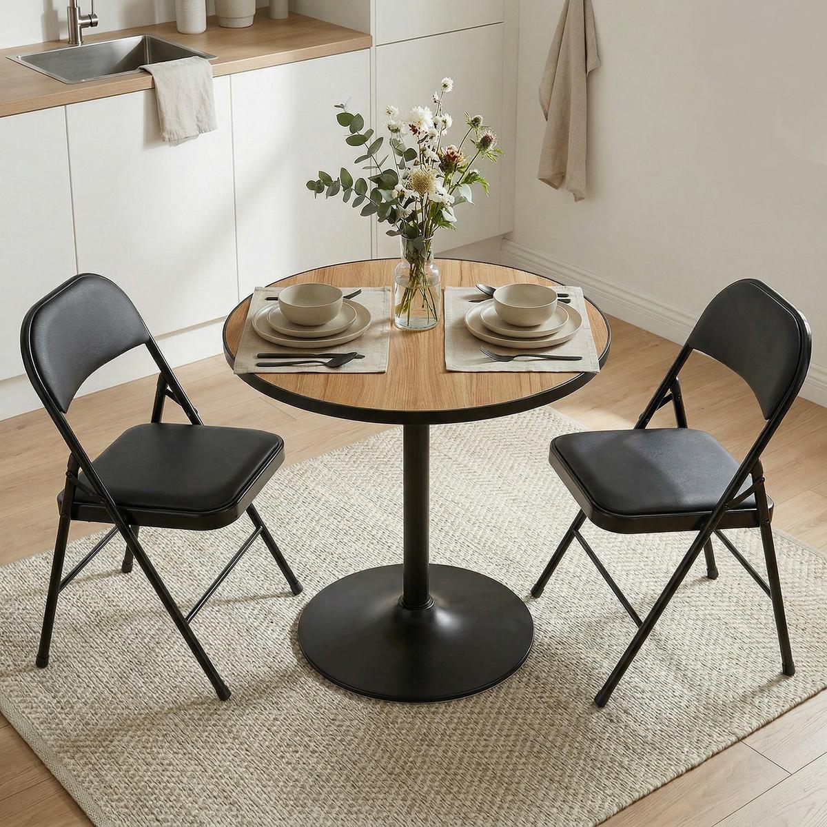 ESSGRUPPE 2er Set Kunstleder MDF Schwarz Eiche - Schwarz, Holzwerkstoff/Kunststoff (70/76/70cm) - HOMCOM
