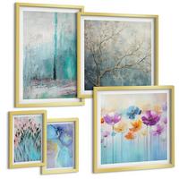 BILDER SET 5er Set - 50x50 cm & 20x30 cm & 40x60 cm Goldrahmen - Leuchtturm, Landschaft, Mädchen, Pferd - Goldfarben, Kunststoff (40/60cm) - TULUP