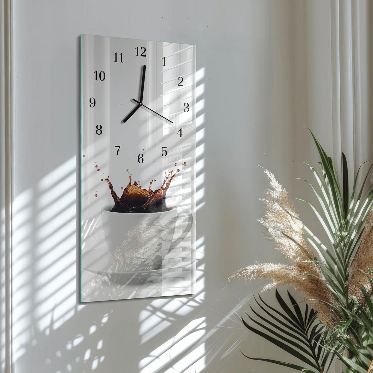 WANDUHR aus Glas 30x60 cm - Kaffee - Weiß, Glas (30/60/0.4cm) - TULUP