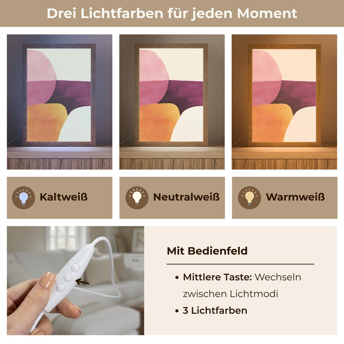 WANDLEUCHTE Formen - Abstrakt - Farbenfroh 20x30 cm - Rosa, Holzwerkstoff (20/30/8cm) - OnlyWow