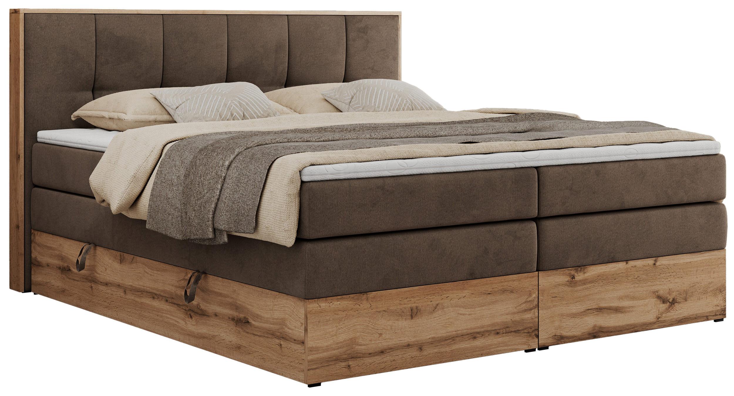 BOXSPRINGBETT ALBERO 1 KING 160/200 Braun Velvet - H4 - Braun, Holz/Textil (160/200cm) - MKS