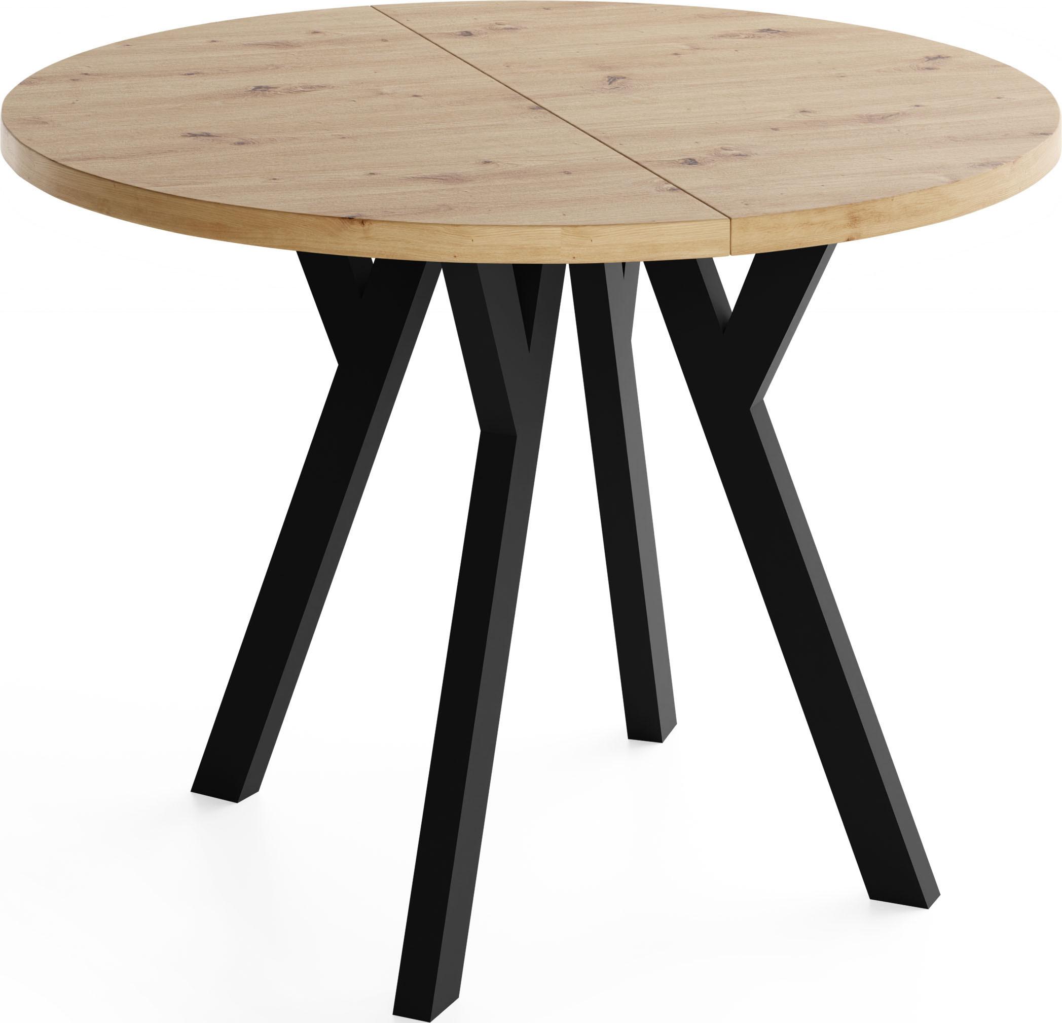 ESSTISCH Vero rund ausziehbar verlängerbar, Eiche Artisan Hellbraun 80-130/80/77 cm - Schwarz/Eiche Artisan, Holz/Holzwerkstoff (80/130/77cm) - WFL GROUP