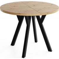 ESSTISCH Vero rund ausziehbar verlängerbar, Eiche Artisan Hellbraun 90-190/90/77 cm - Schwarz/Eiche Artisan, Holz/Holzwerkstoff (90/190/77cm) - WFL GROUP