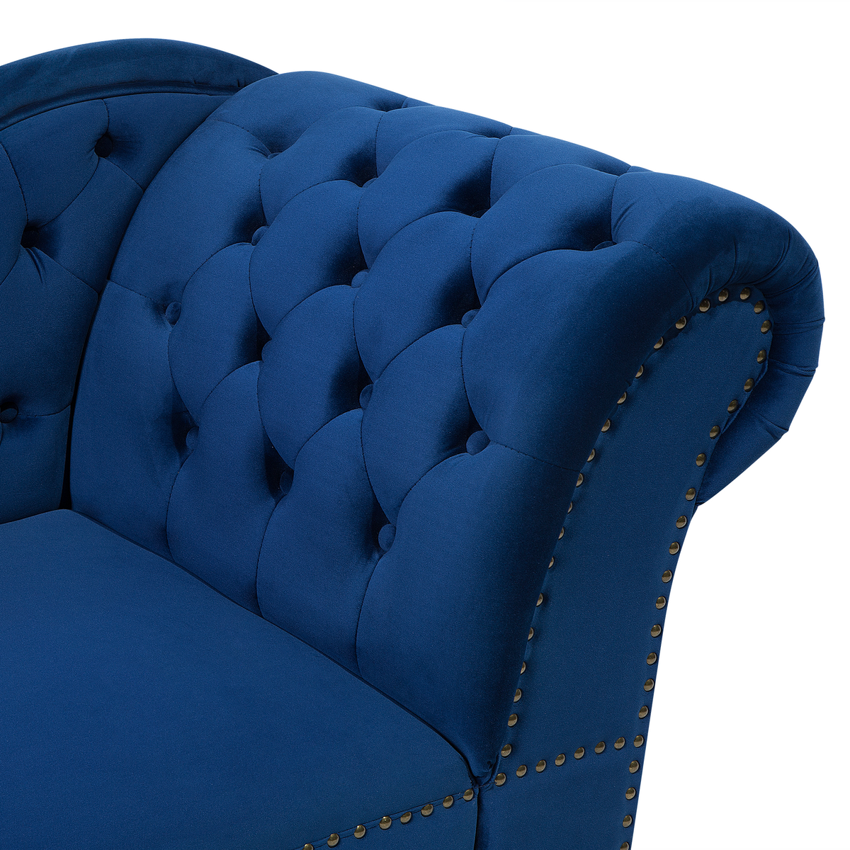 CHAISELONGUE Samtstoff blau rechtsseitig Nimes - Blau/Dunkelbraun, Textil (170/79/61cm) - Beliani