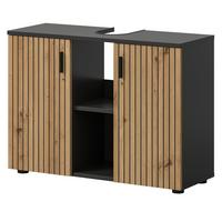 WASCHBECKENUNTERSCHRANK Eiche Artisan, grau 80 cm, Bad Unterschrank mit 6 Fächern, Leistenoptik - Schwarz/Eiche Artisan, Holzwerkstoff/Kunststoff (80/59/30cm) - Inn.Furn