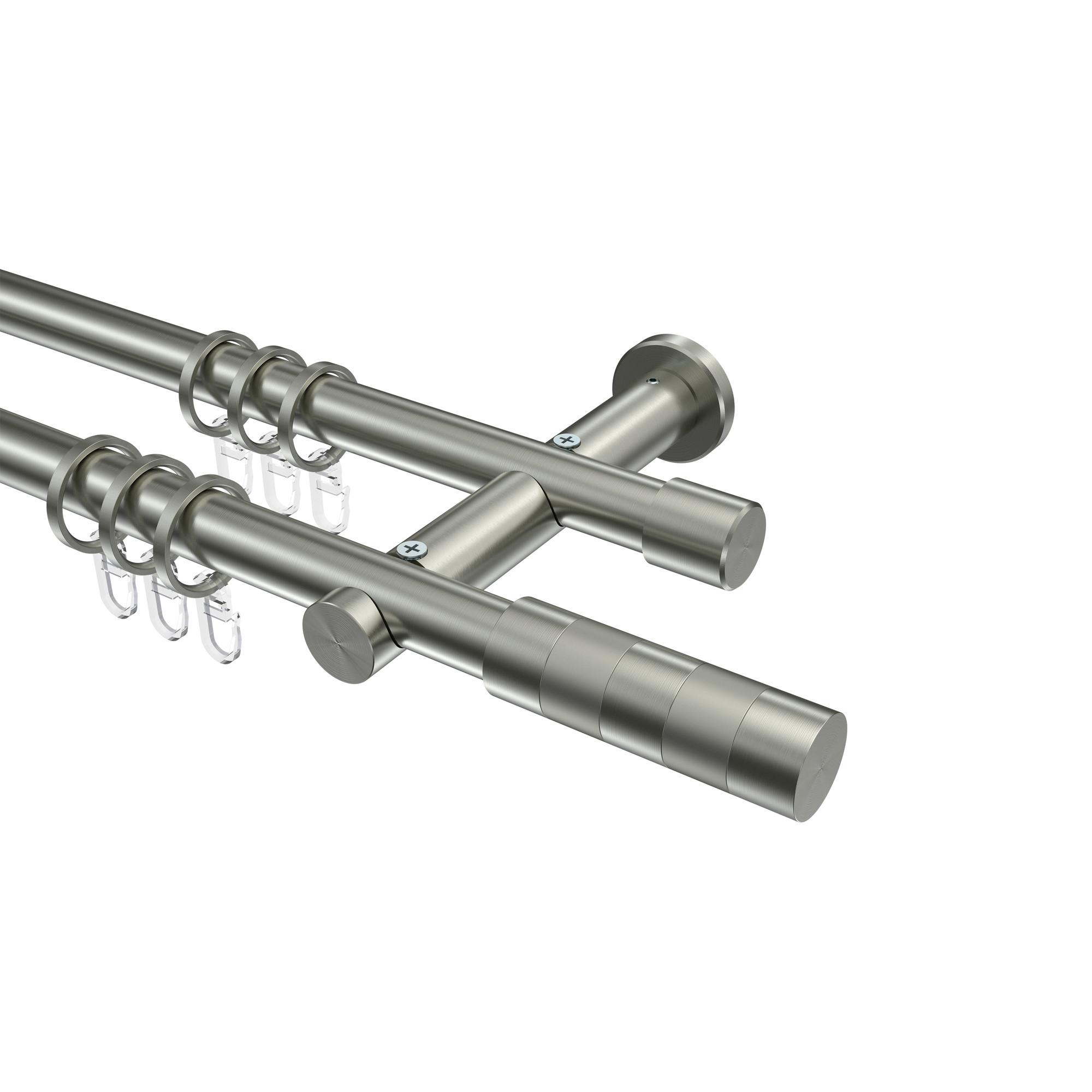 GARDINENSTANGE Platon Mavell 180 cm, 2-läufig, 20 mm Ø Edelstahl-Optik - Edelstahlfarben/Silberfarben, Metall (180cm) - INTERDECO