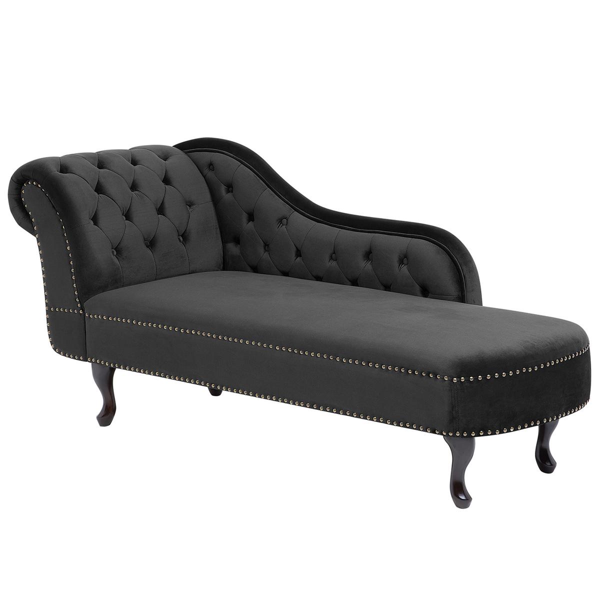 CHAISELONGUE Samtstoff schwarz linksseitig Nimes - Schwarz, Textil (170/79/61cm) - Beliani
