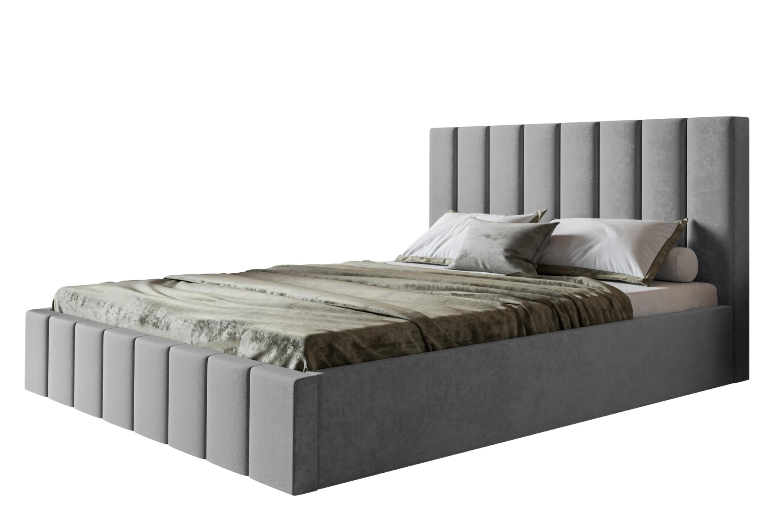 BETT 160x200 - Polsterbett mit Bettkasten und Holzrahmen - Modern Betten - Weicher Jasminstoff - Kollektion Toledo - Grau - Grau, Holz/Textil (160/200cm) - Alpi-Möbel