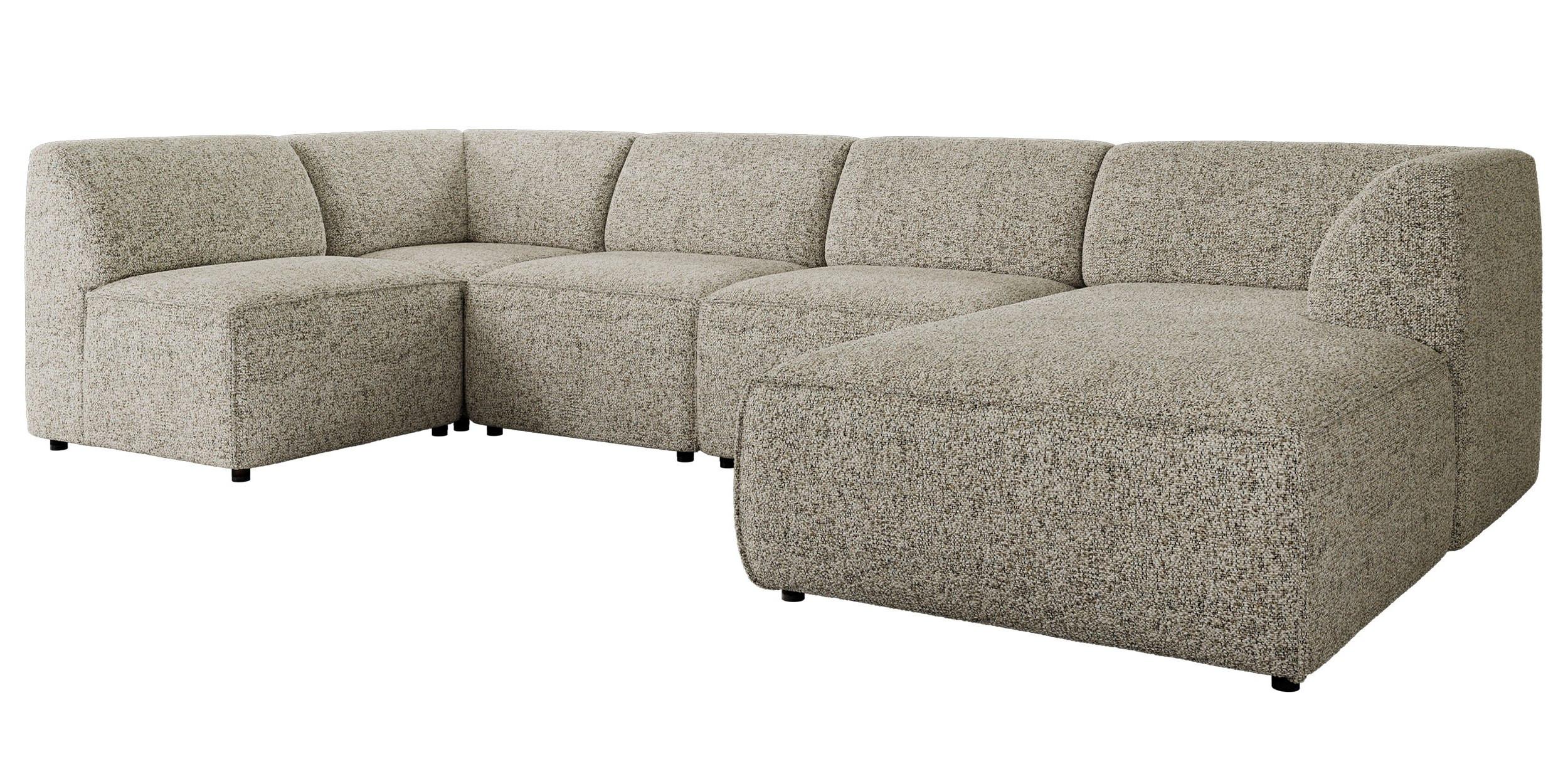 WOHNLANDSCHAFT MODARO U 5M - Beige Struktur - Rechts - Beige/Schwarz, Textil (345/78/180cm) - MKS