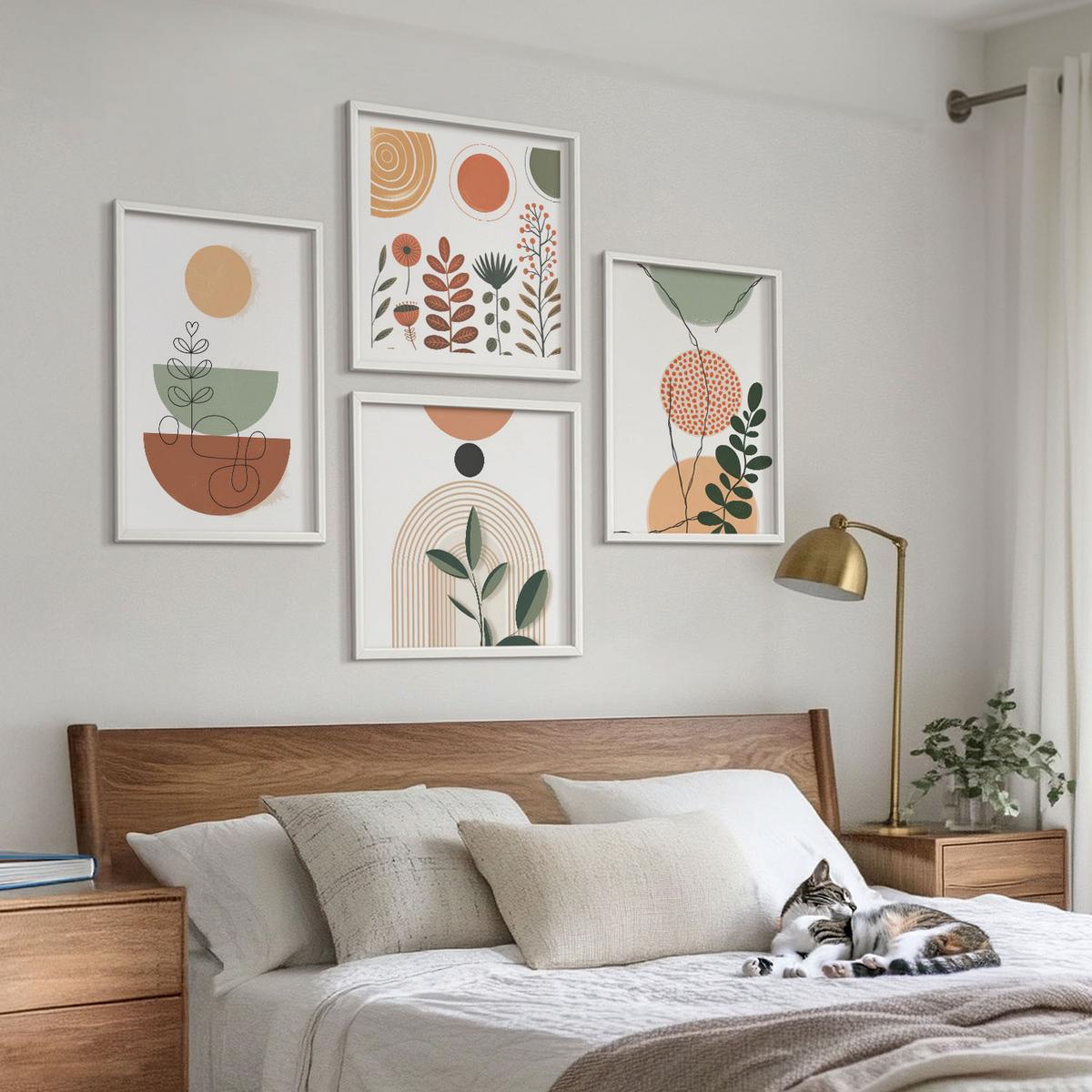 BILDER SET 4er Set - 50x50 cm & 40x60 cm Weißer Rahmen - Abstrakte Pflanzenformen - Weiß, Kunststoff (50/50cm) - TULUP