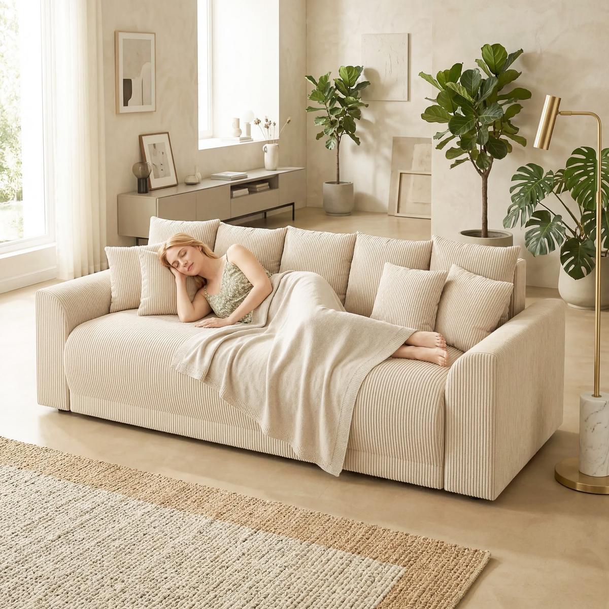 SCHLAFSOFA Cord Beige - Beige, Kunststoff/Textil (95/73/230cm) - HOMCOM
