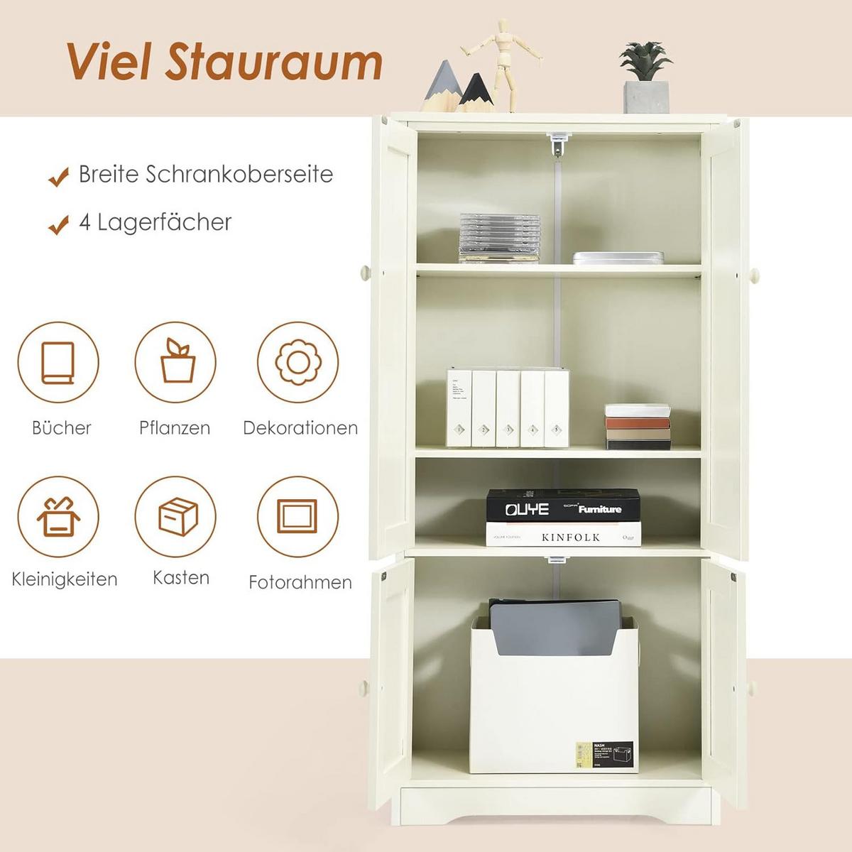 MEHRZWECKSCHRANK Flurschrank Weiß - Weiß, Holz (89/123/32cm) - COSTWAY