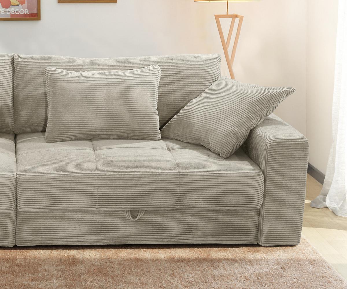BIG-SOFA mit 2 Bettkästen, viel Stauraum, B274/T113/H84 cm, Liegefläche 103x241 cm, Cord Beige Grau / 15263 - Greige/Beige, Kunststoff/Textil (284/84/113cm) - luma-home