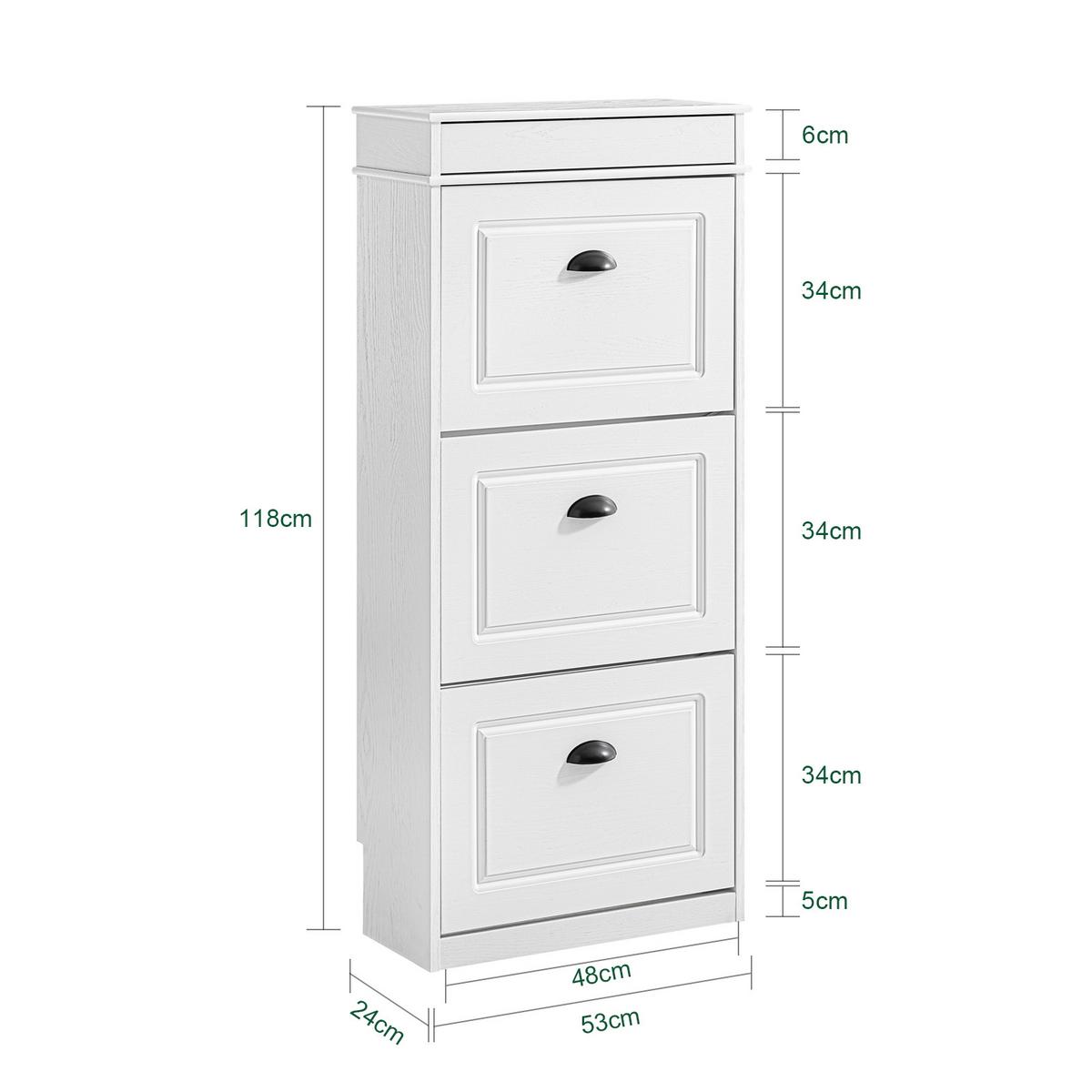 SCHUHSCHRANK mit 3 Klappen, Weiß 53x118x24cm - Weiß, Holzwerkstoff (53/118/24cm) - SoBuy
