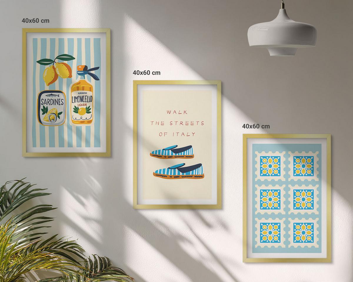 BILDER SET 3er Set - 40x60 cm Goldrahmen - Früchte, Elemente der italienischen Kultur - Goldfarben, Kunststoff (40/60cm) - TULUP