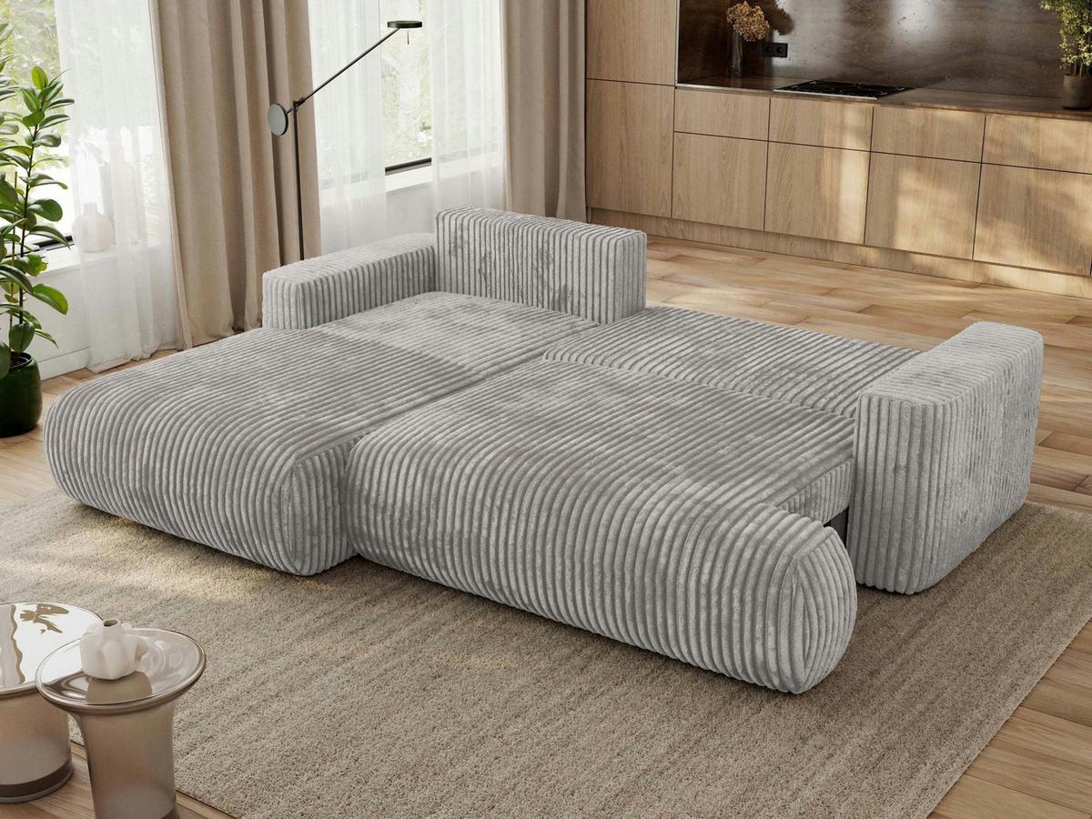 ECKSOFA OVO L Hellgrau Cord - Links Seite - Hellgrau/Schwarz, Kunststoff/Textil (271/195cm) - MKS