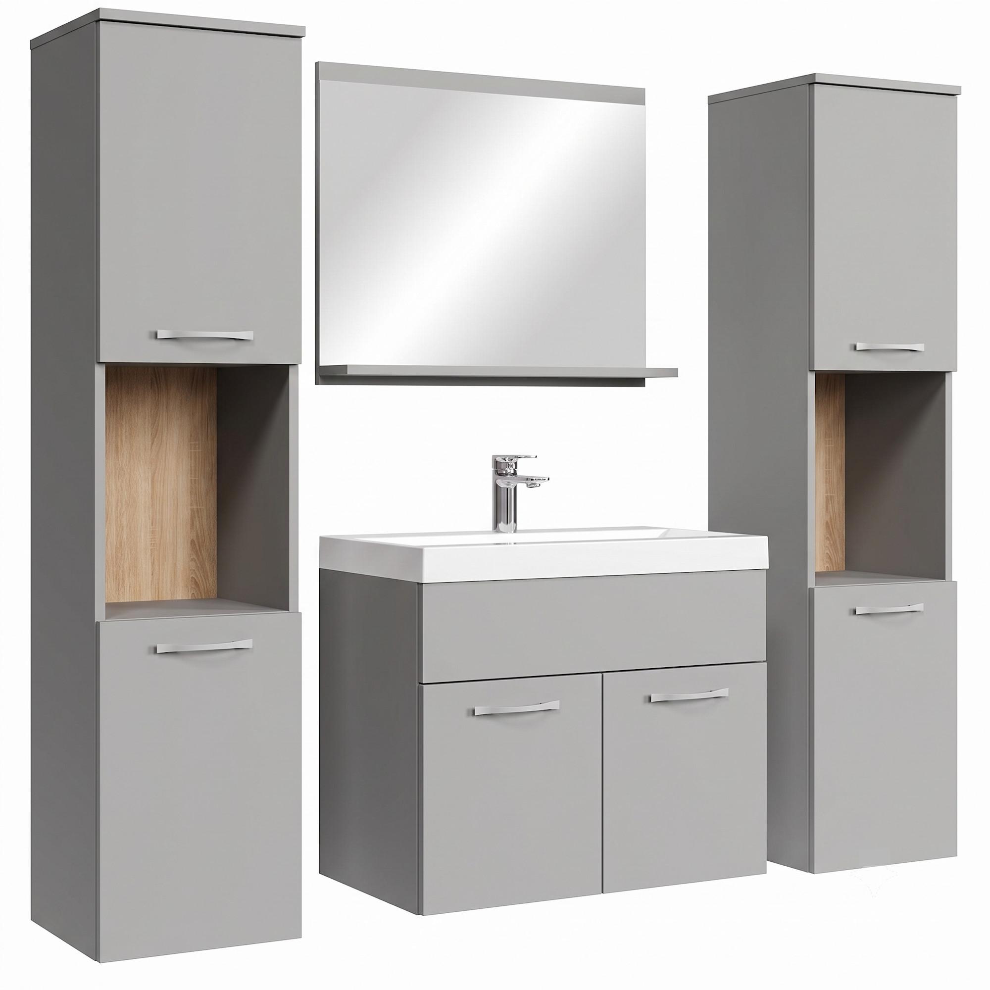 BADMÖBEL-SET Montreal 5 Teile Grau Matt - 60 x 35 x 51 cm - Grau, Holz (60/51/35cm) - Badplaats