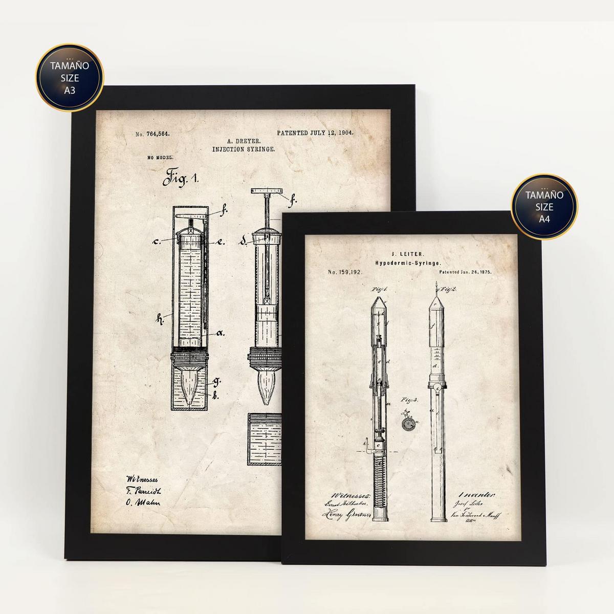 POSTER Set Mit 6 Plakaten Mit Medizin Patenten Im Vintage Stil A3 & A4 Schwarzer Rahmen - Schwarz, Papier (29/3cm) - Nacnic