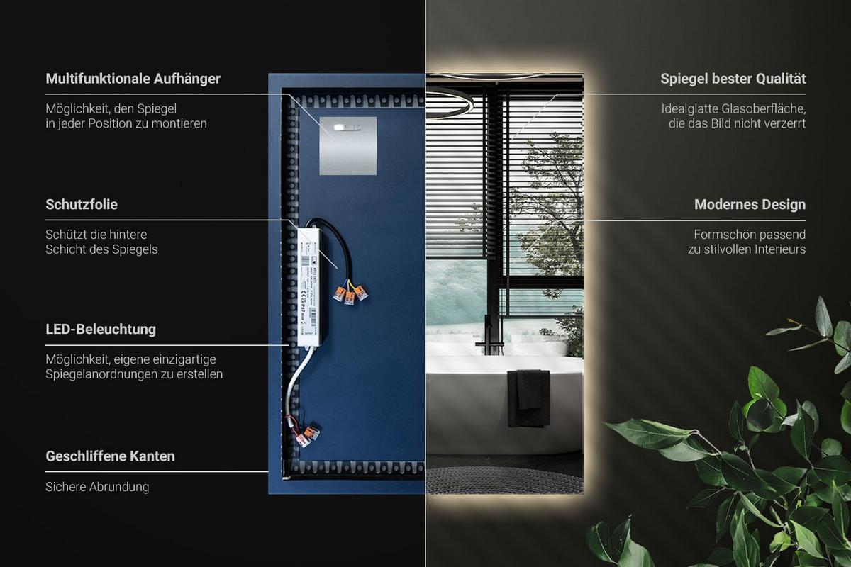 LED-SPIEGEL 80x60 cm Rechteckig Warmweiß 3000K - Transparent, Glas (60/80/0.4cm) - Wallfluent