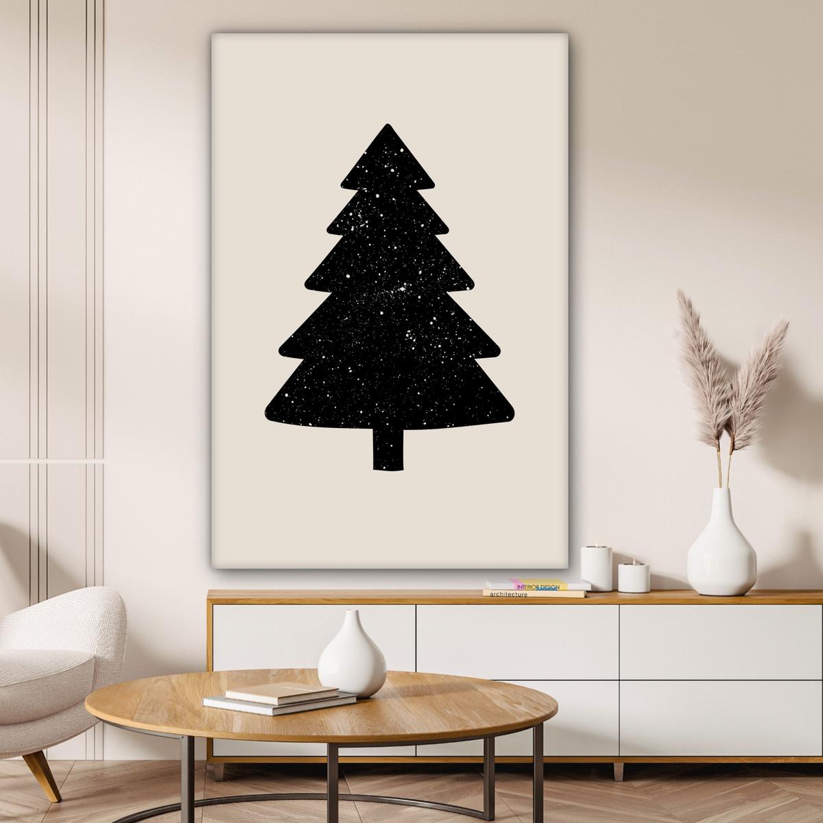 LEINWANDBILD Weihnachtsbaum - Schwarz - Urlaub - Beige Deko Groß 90x140 cm - Schwarz, Textil (90/140cm) - MuchoWow