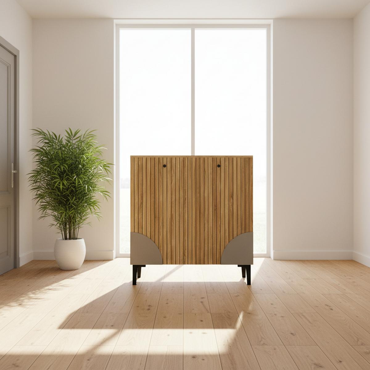 SCHUHSCHRANK in Holzoptik mit 3 Türen, Beige - Naturfarben, Holzwerkstoff (90/94/32cm) - Urban Meuble