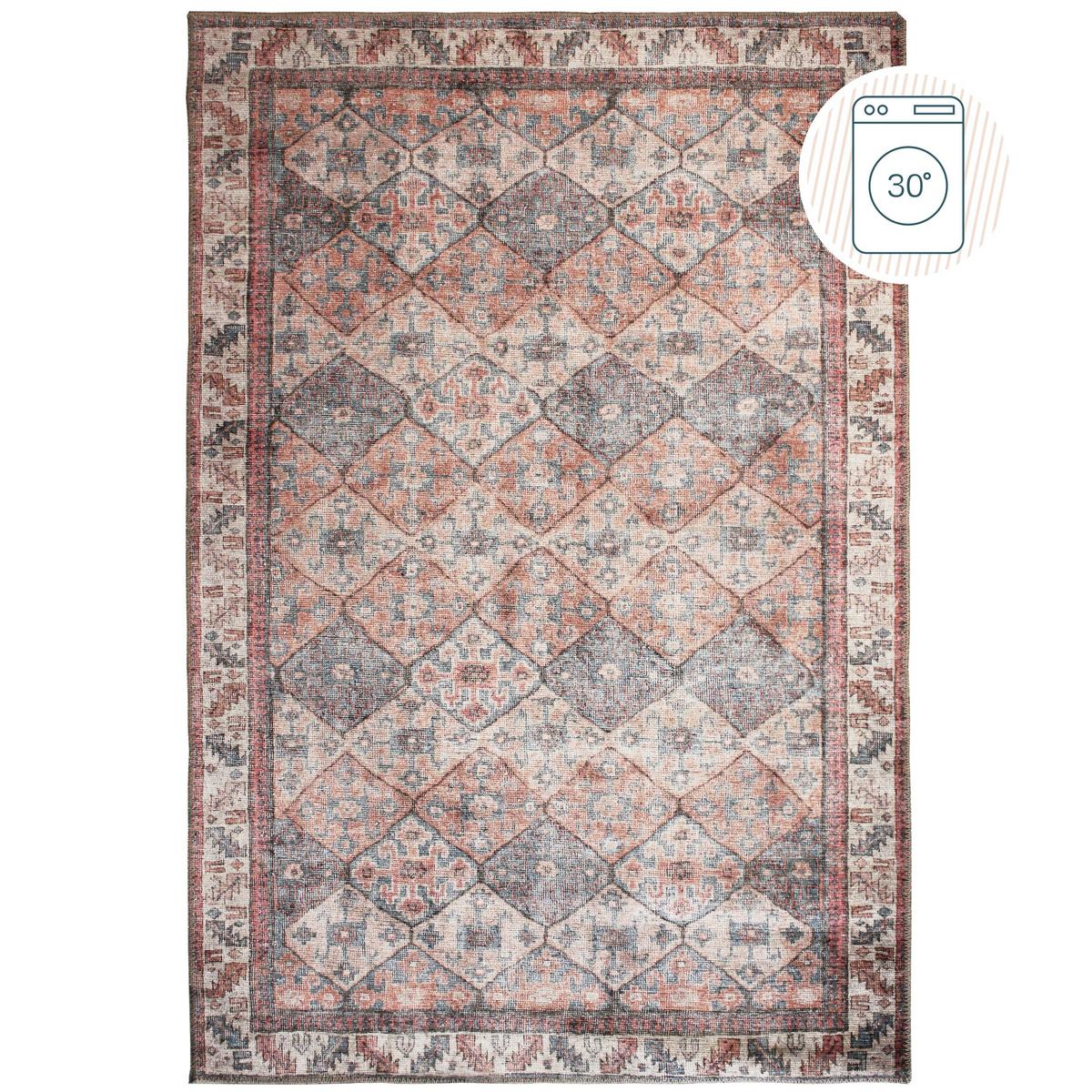 TEPPICH Waschbar HURST, mit Rautenmuster, Rot-Natur, 190 x 290 cm - Rot, Textil (290/190cm) - KADIMA DESIGN
