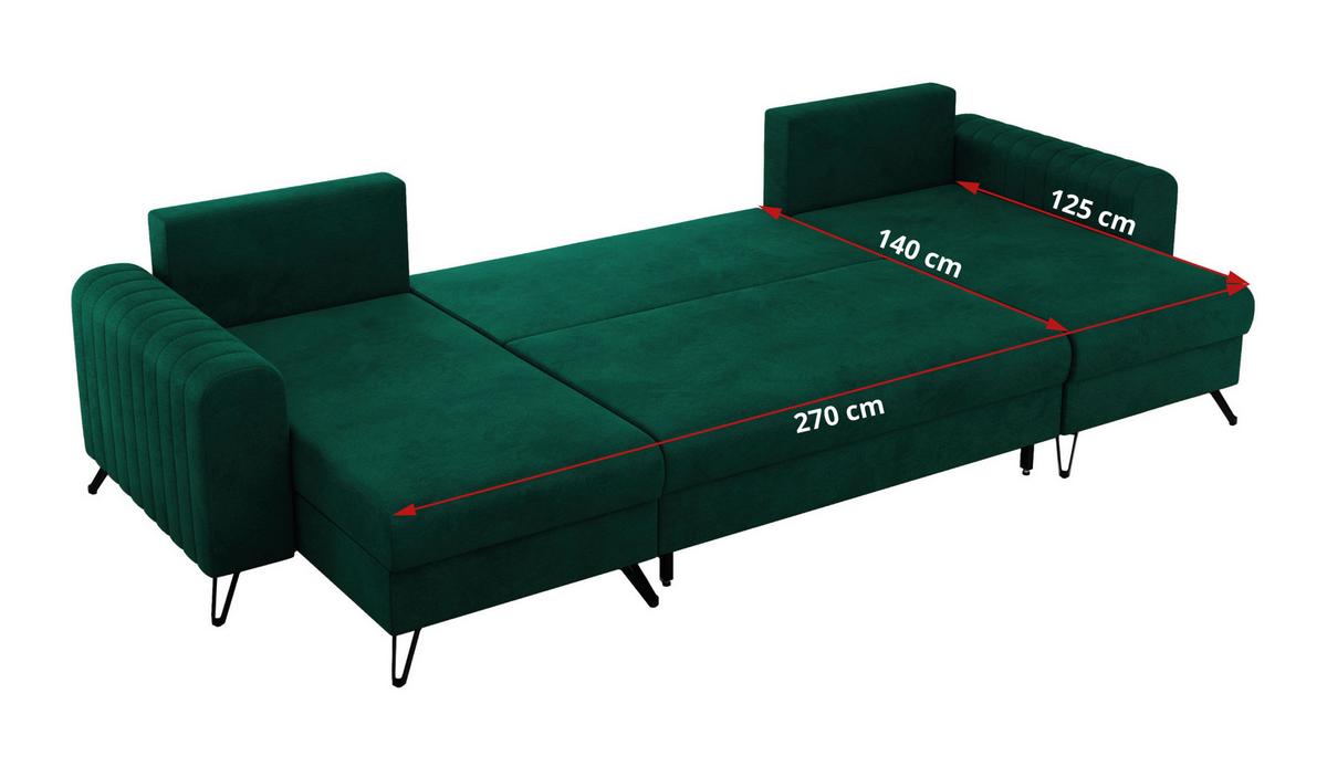 WOHNLANDSCHAFT AXEL U Velvet Dunkelgrün - Schwarz/Grün, Textil/Metall (312/90/140cm) - MKS