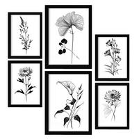 POSTER Set Mit 6 Belaubte Blumen Blumenmotiven In Klassischem Schwarz Und Weiß A3 & A4 Rahmenlos - Klar, Papier (29/3cm) - Nacnic