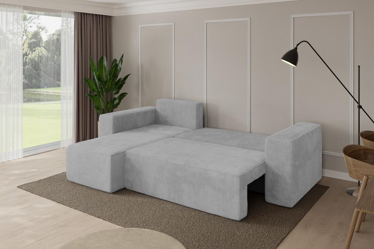ECKSOFA mit Schlaffunktion Ottomane Links SENO-L 249x139x85 Grau Cord - Schwarz/Grau, Holzwerkstoff/Kunststoff (249/139cm) - ALTDECOR