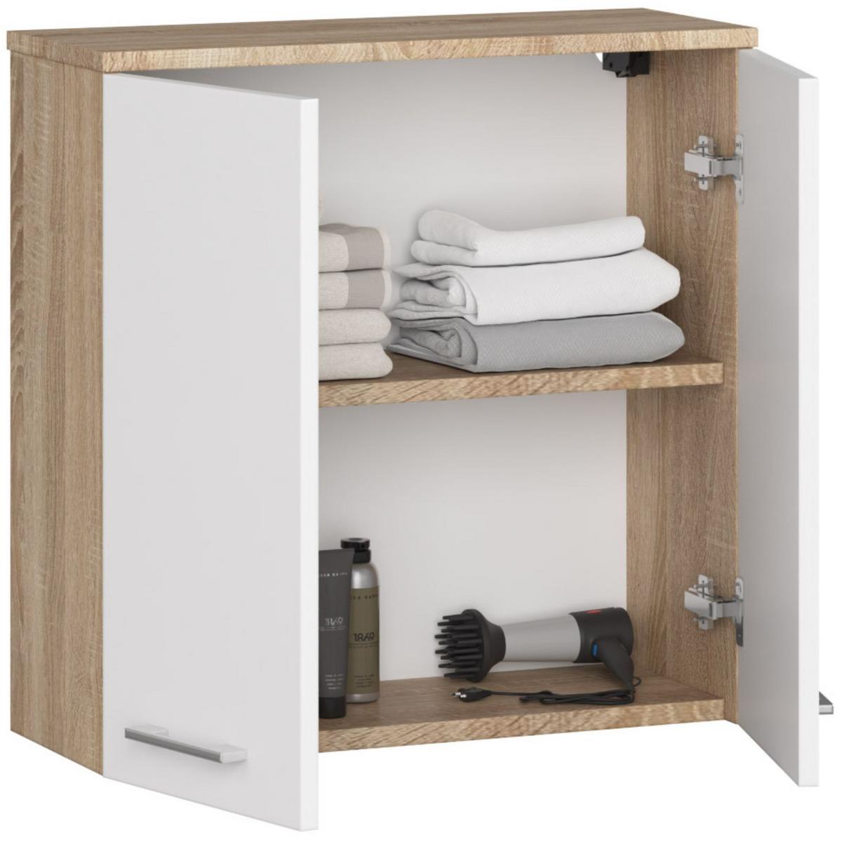 BADKOMMODE Eiche Sonoma, Weiß 60/60/22,5 - Weiß/Sonoma Eiche, Holzwerkstoff (60/60/23cm) - RAUMHIRSCH FURNITURE