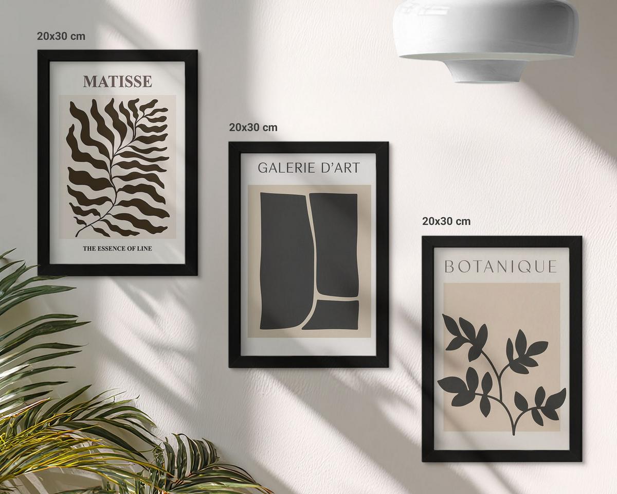 BILDER SET 3er Set - 20x30 cm Schwarzer Rahmen - Minimalistische Pflanzenposter - Schwarz, Kunststoff (20/30cm) - TULUP