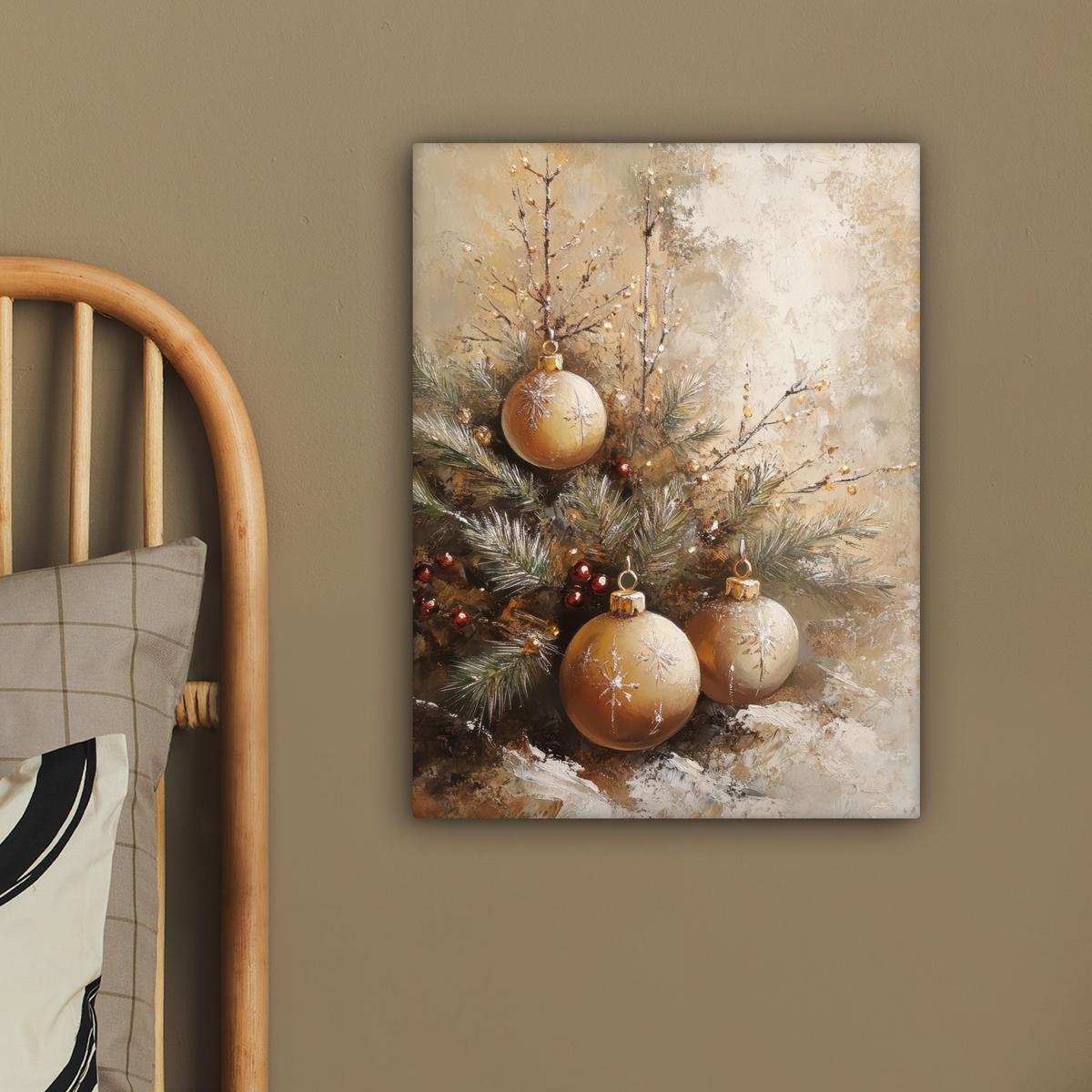 LEINWANDBILD Weihnachten - Kugeln - Beige - Gold Room Decor 30x40 cm - Goldfarben, Textil (30/40cm) - MuchoWow