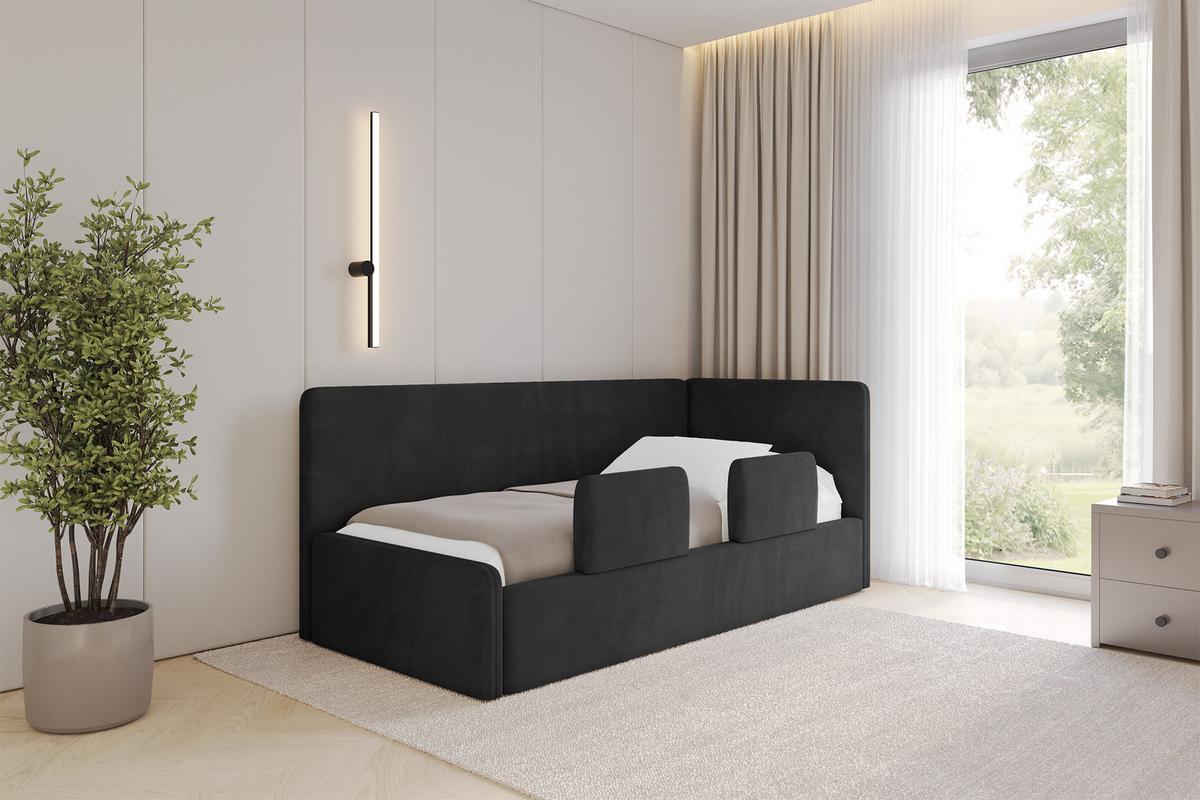 EINZELLBETT Jugendbett mit Bettkasten und Matratze H3/H4, Links - NORY 100x200 Schwarz - Schwarz, Holzwerkstoff/Textil (100/200cm) - ALTDECOR