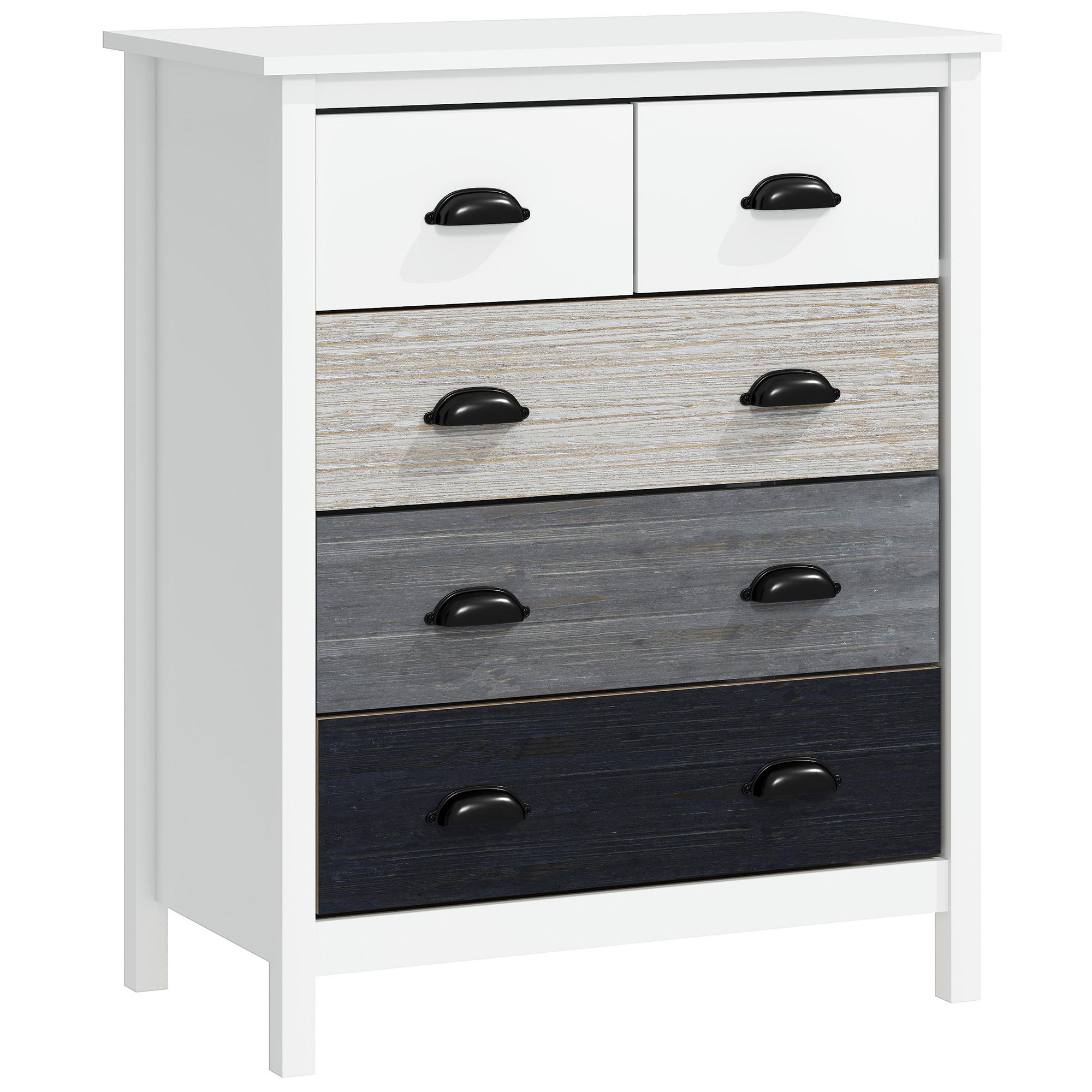 KOMMODE Aufbewahrungsschrank mit 5 Schubladen, Schubladenschrank mit Griff - Weiß, Metall (38/85/70cm) - HOMCOM