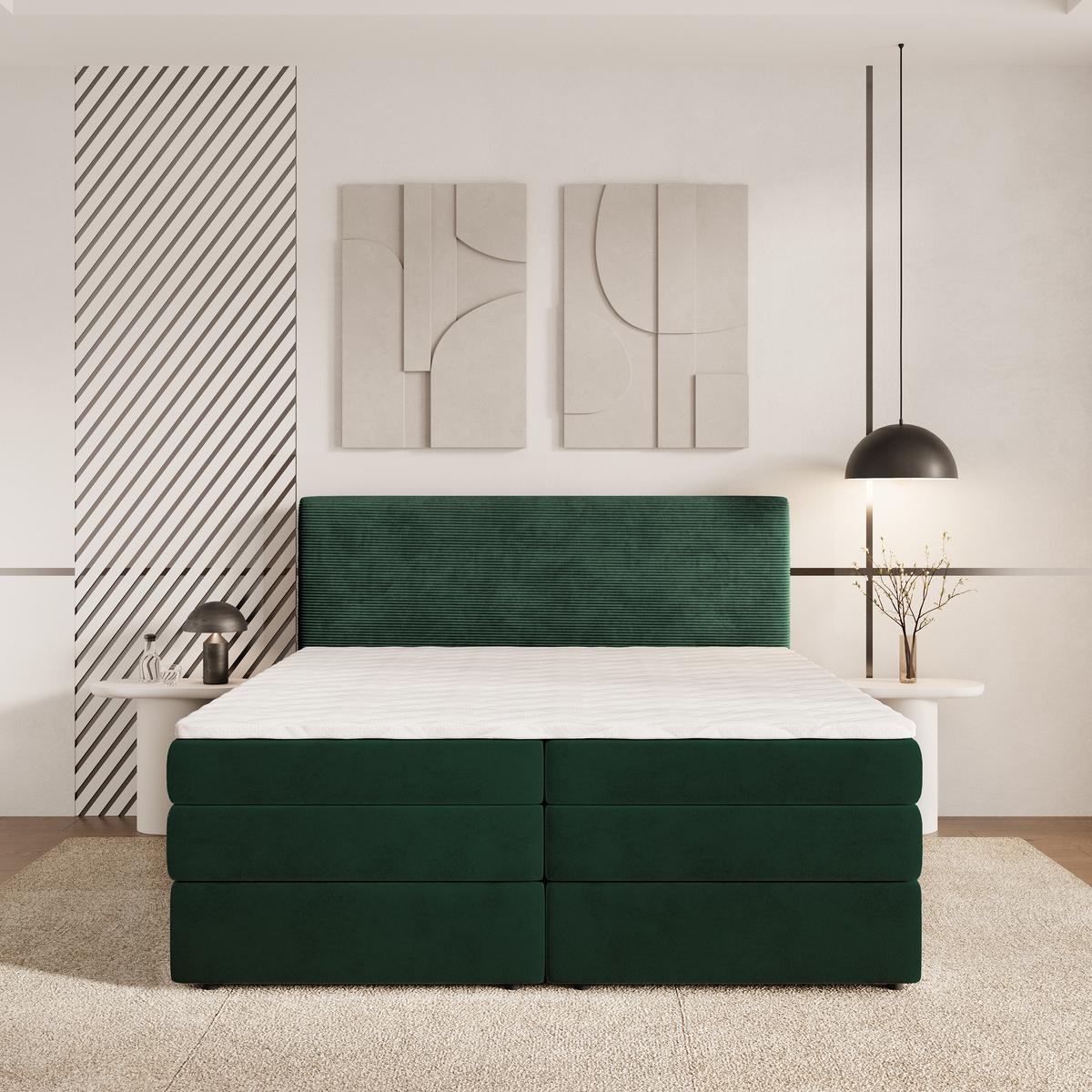 BOXSPRINGBETT MATERN 180x200 cm mit Matratze und Topper - Grün - Grün, Holz (180/200cm) - MASSENO