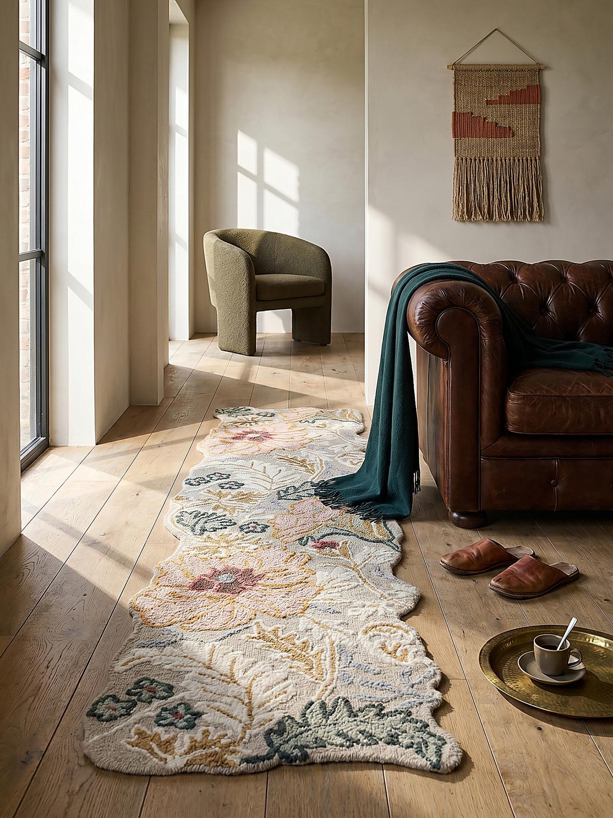 WOLLTEPPICH CHAR, floral, Hellrosa, 60 x 230 cm - Rosa, Textil (230/60cm) - KADIMA DESIGN