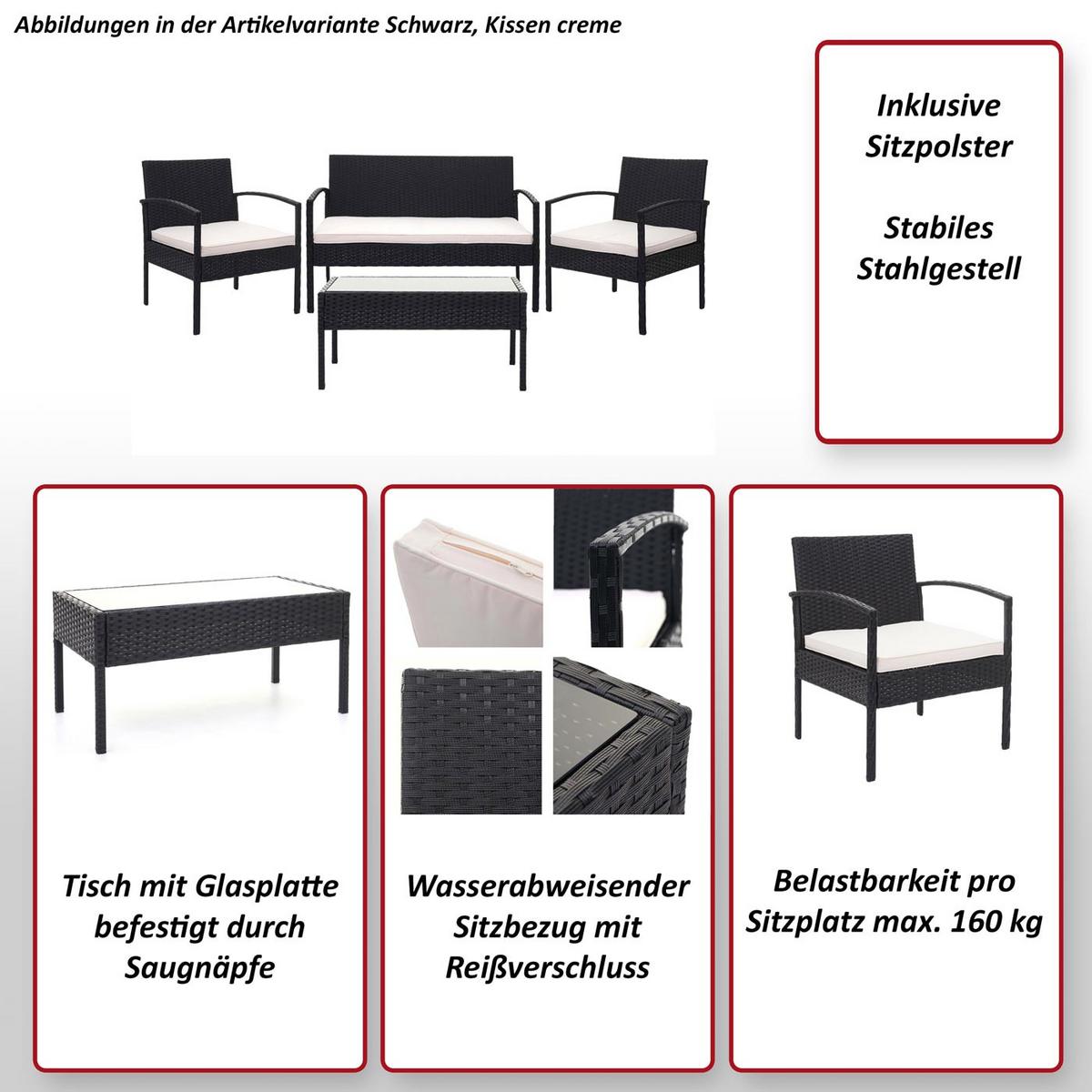 POLY-RATTAN GARNITUR Schwarz, Anthrazit - Anthrazit/Schwarz, Kunststoff - MCW
