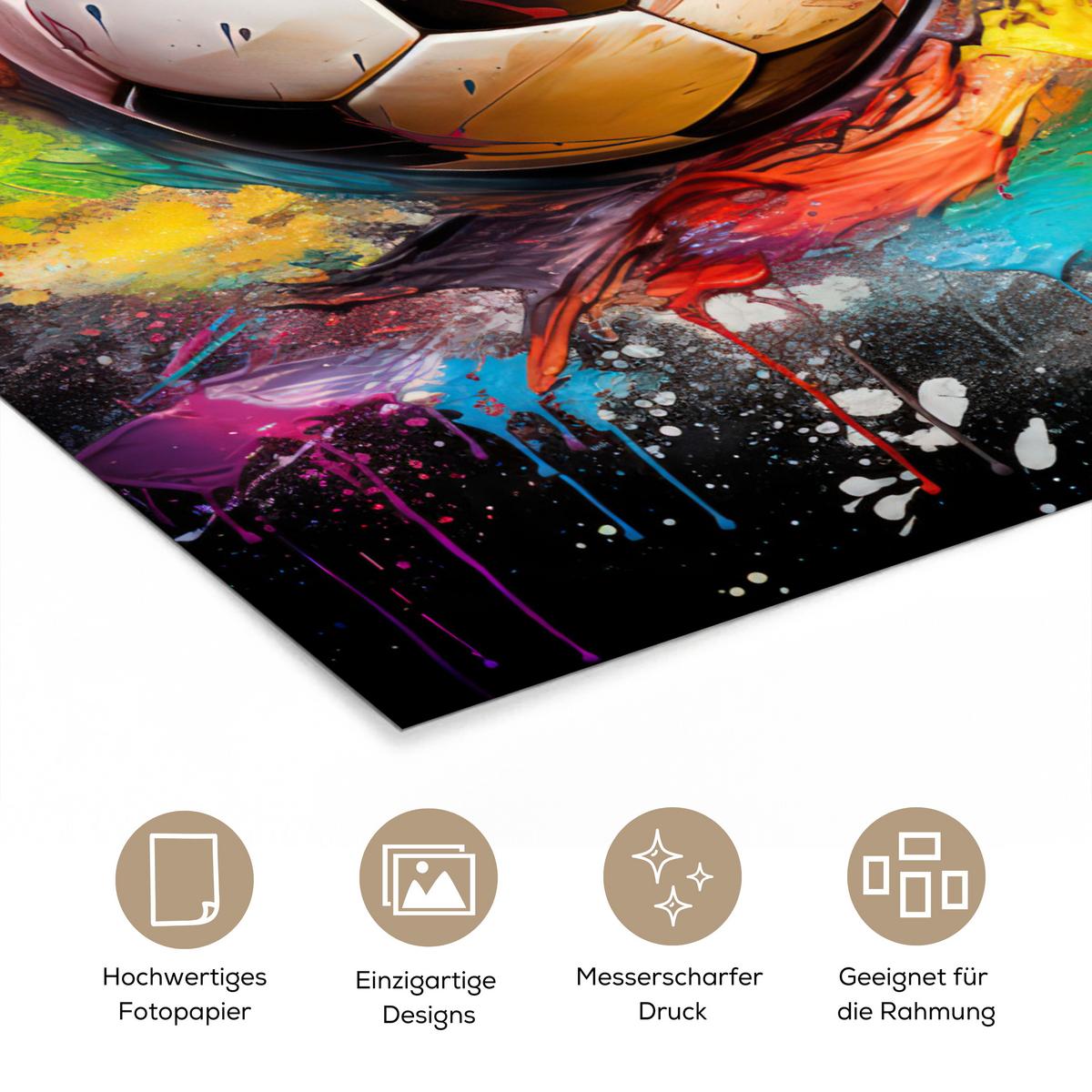 POSTER Fußball - Farbe - Farben - Schwarz - Weiß Deko Wohnzimmer 60x80 cm - Weiß, Papier (60/80/0.1cm) - MuchoWow