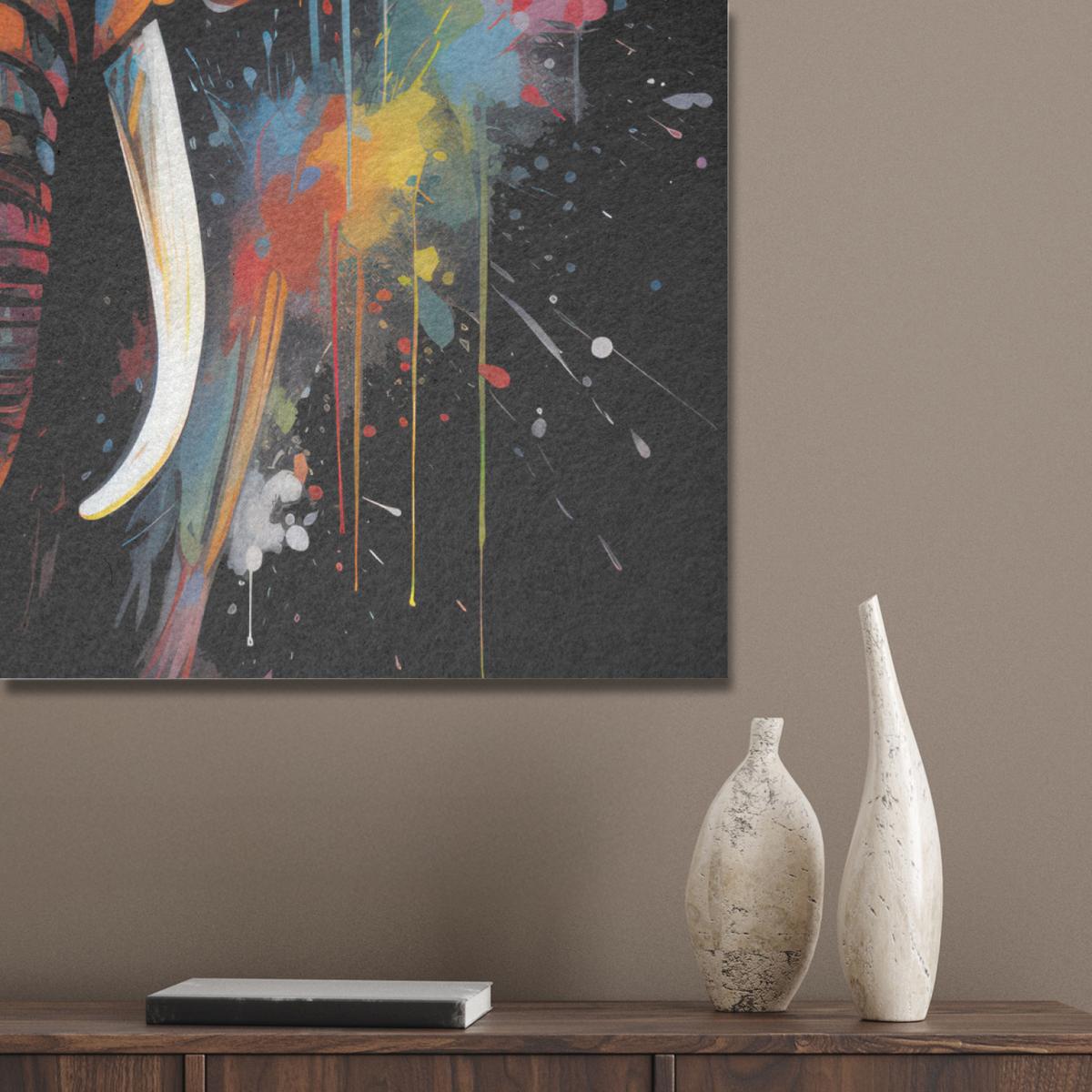 AKUSTIKBILD Elefant - Graffiti - Schwarz - Tiere - Farben Akustikpaneele 90x90 cm - Schwarz, Kunststoff (90/90/0.9cm) - MuchoWow