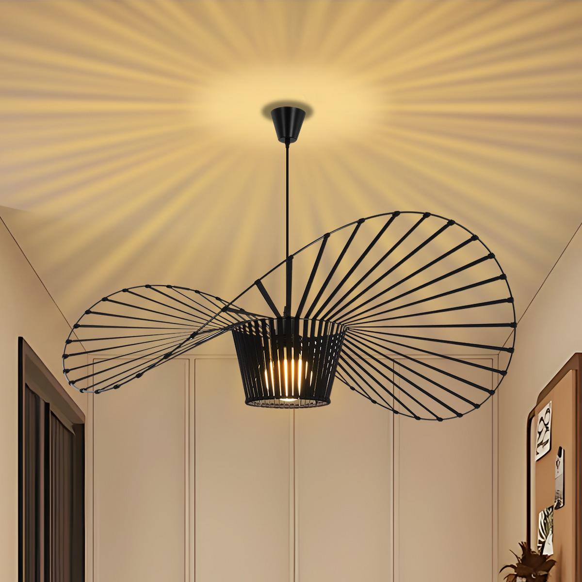 PENDELLEUCHTE Strohhut 100/100/150 cm - Schwarz, Metall (100/100/150cm) - Nettlife