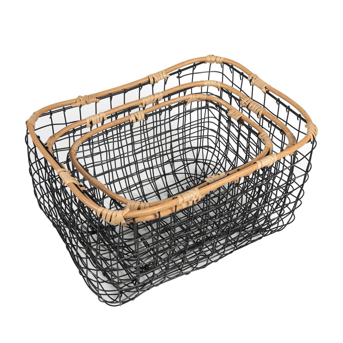 METALLKÖRBE JIMO 3er Set schwarz - Schwarz, Metall (39/22/29cm) - IDIMEX