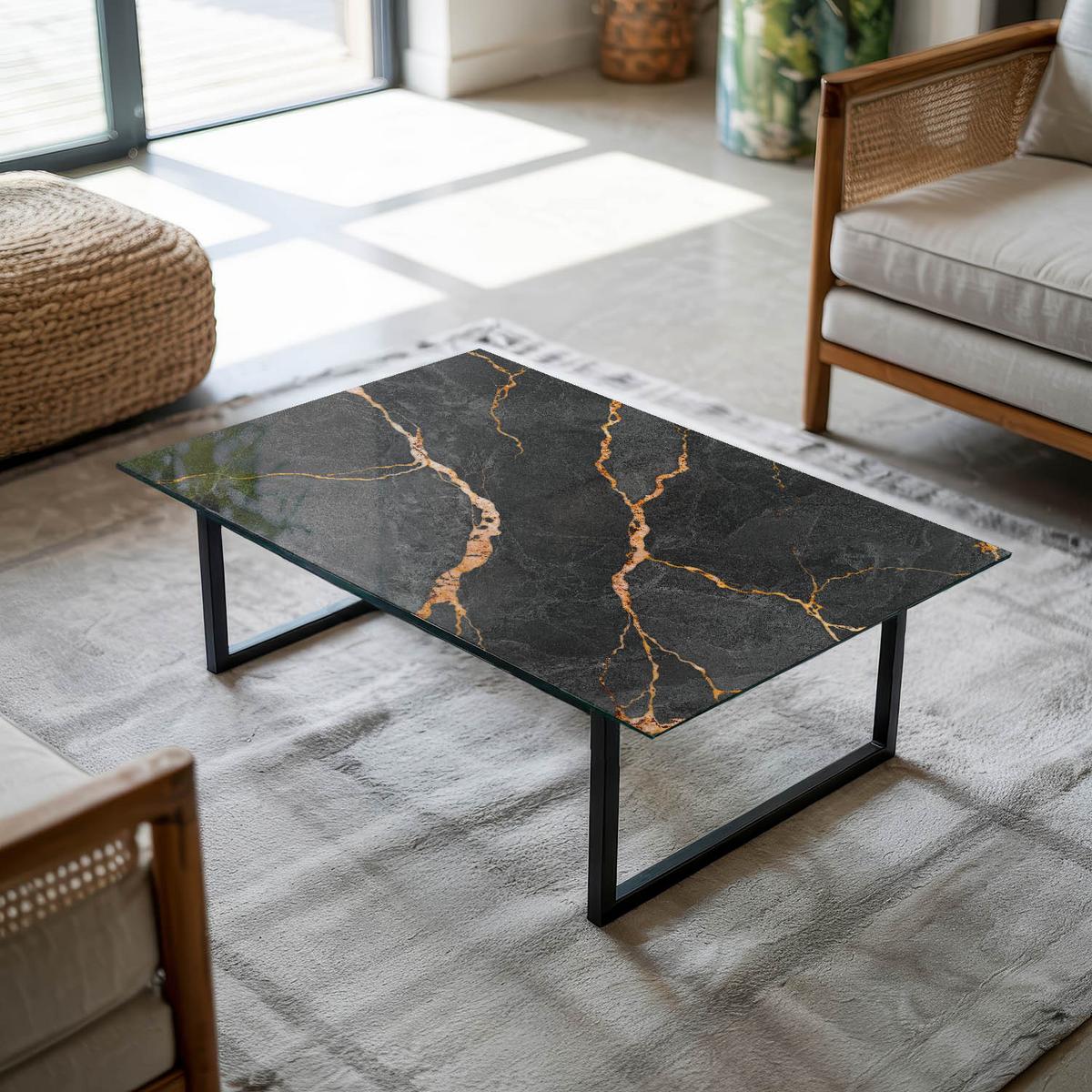 TISCHPLATTE 100x70 cm Marmormuster mit Adern - Rotbraun/Schwarz, Glas (0.4/100/70cm) - TULUP