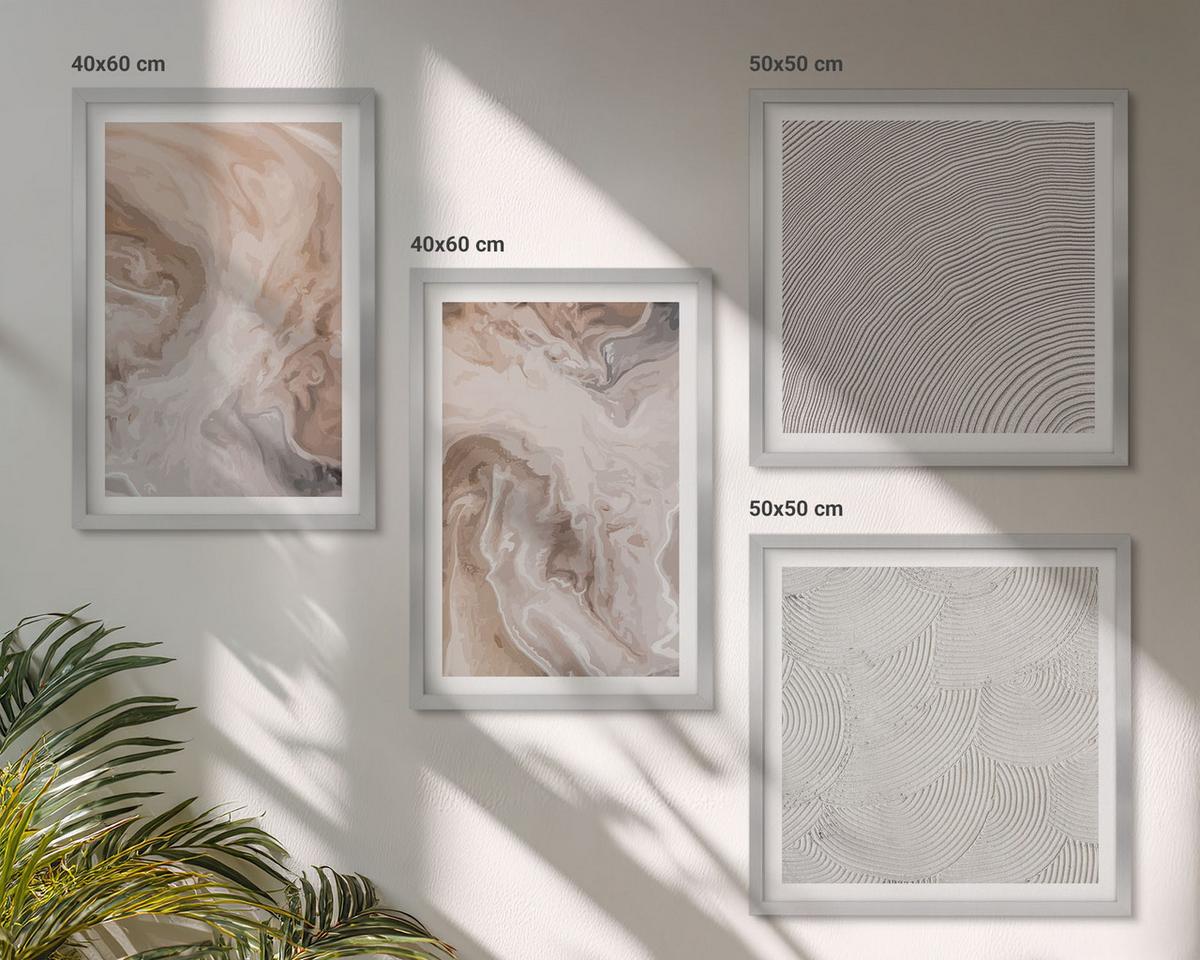 BILDER SET 4er Set - 50x50 cm & 40x60 cm Silberner Rahmen - Marmorstein-Texturmuster - Silberfarben, Kunststoff (50/50cm) - TULUP