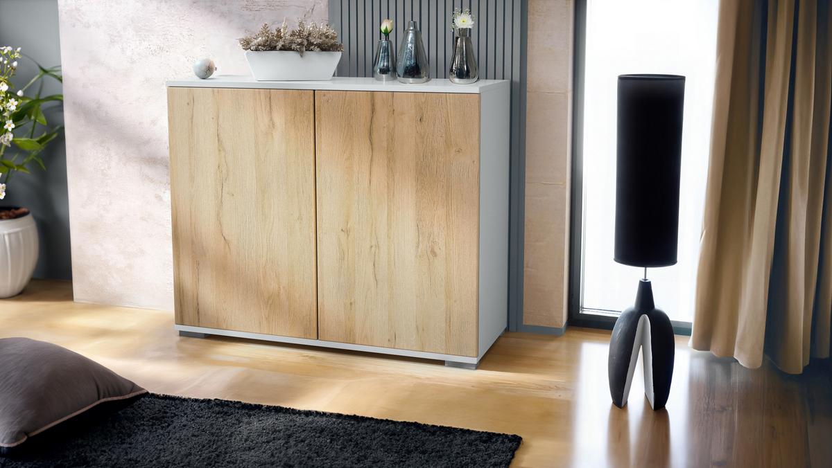 KOMMODE Skadu Eiche Natur - Eichefarben, Holzwerkstoff (92.5/75.5/35cm) - Vladon