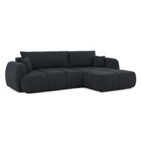 ECKSOFA Loretto aus natürlichem Schwarz Webstoff mit Schlaffunktion, Bettkasten und tiefen Steppungen in Bubble-Optik - Schwarz, Holz/Kunststoff (275/180cm) - S-Style