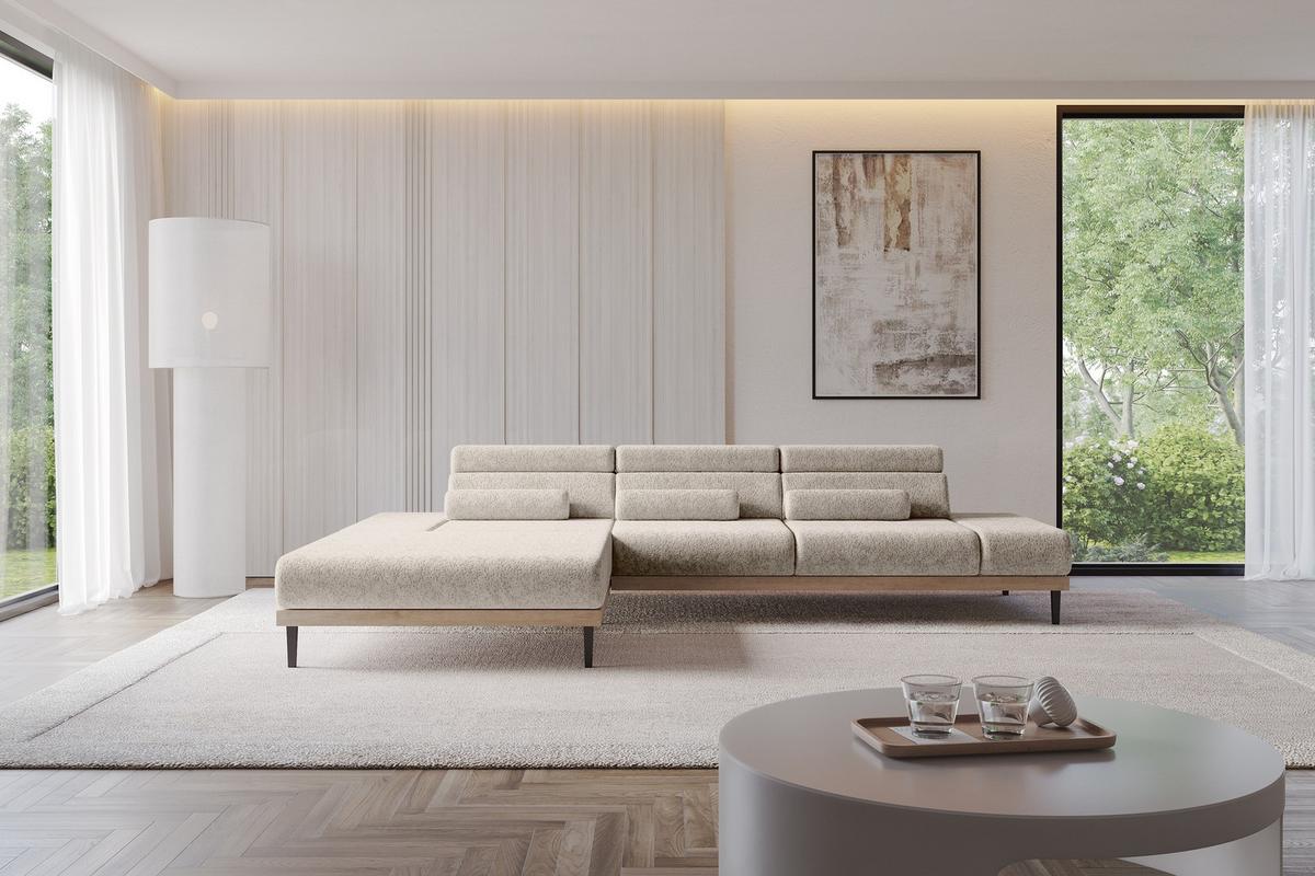 ELEKTRISCHES ECKSOFA Links MONA 316x205x85 Beige Velours - Beige, Holzwerkstoff/Textil (316/205cm) - ALTDECOR