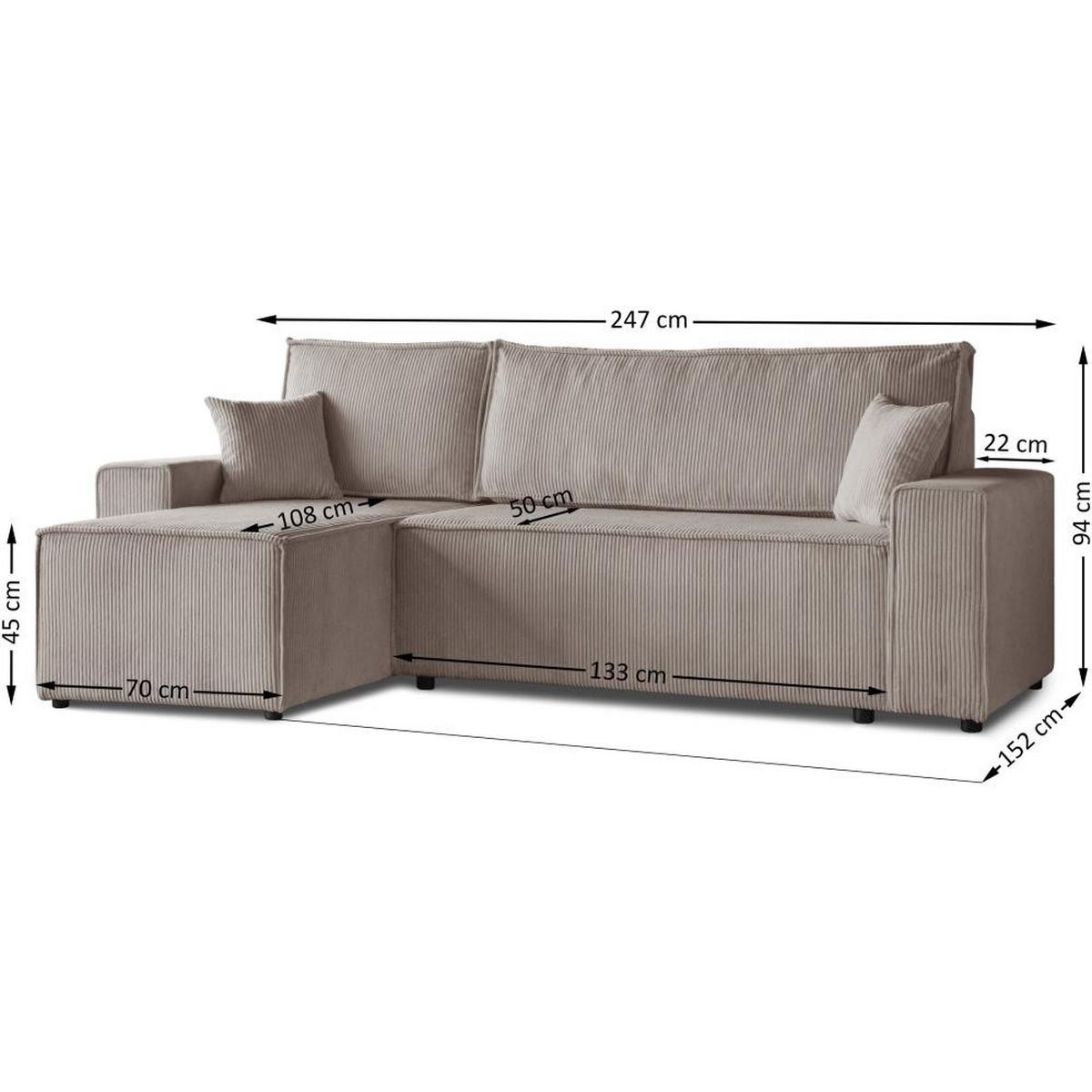 ECKSCHLAFSOFA mit Schlaffunktion Hektor, 247 cm, Ottomane 70 cm, cappuccino - Schwarz/Cappuccino, Kunststoff/Textil (247/152cm) - Beautysofa