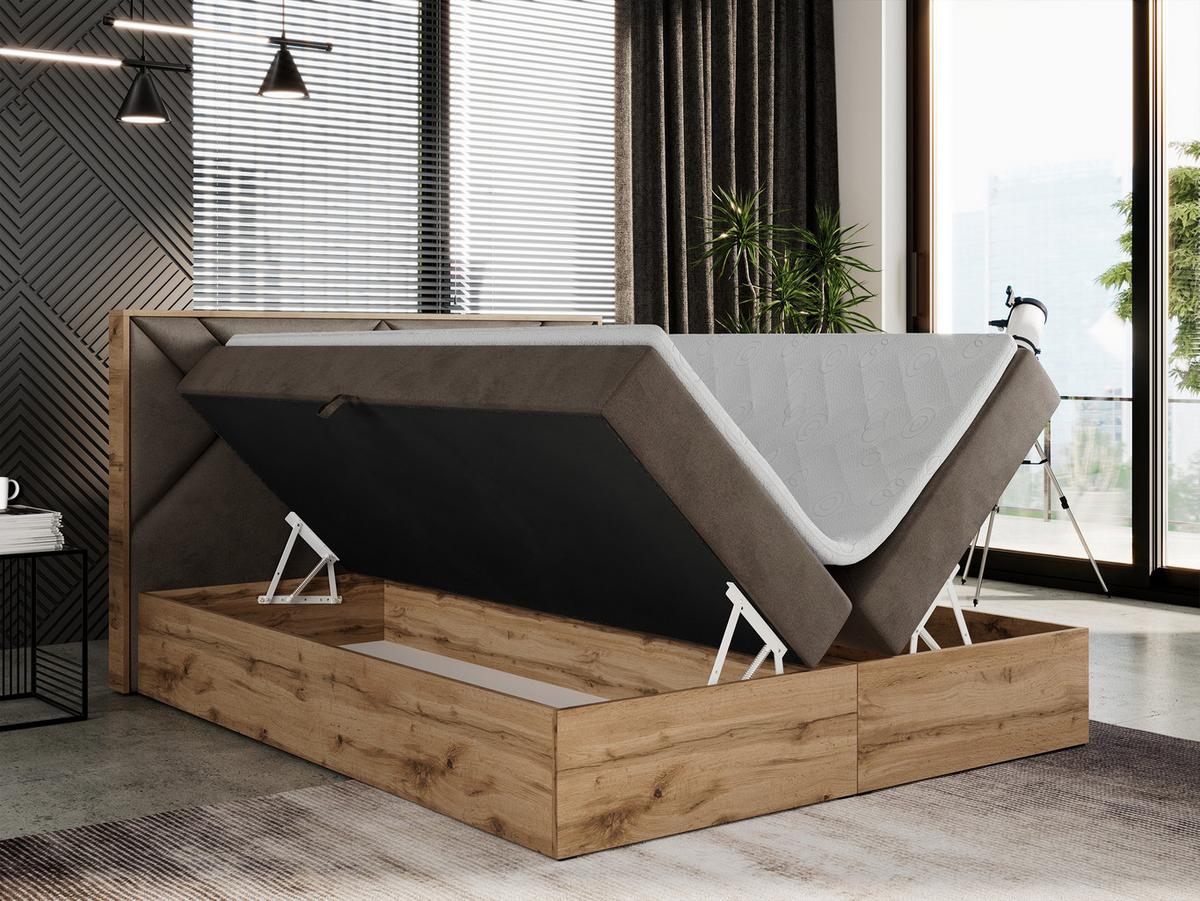 BOXBETT GUNAR - 140/200 Braun Velvet - H4 - Braun, Holz/Textil (140/200cm) - MKS